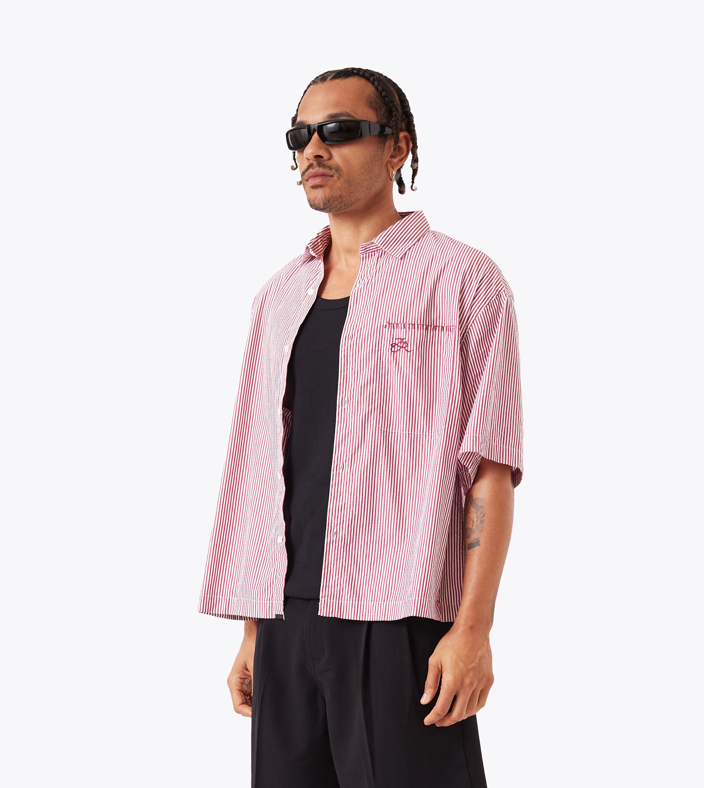 Box Crop Shirt Red Stripe