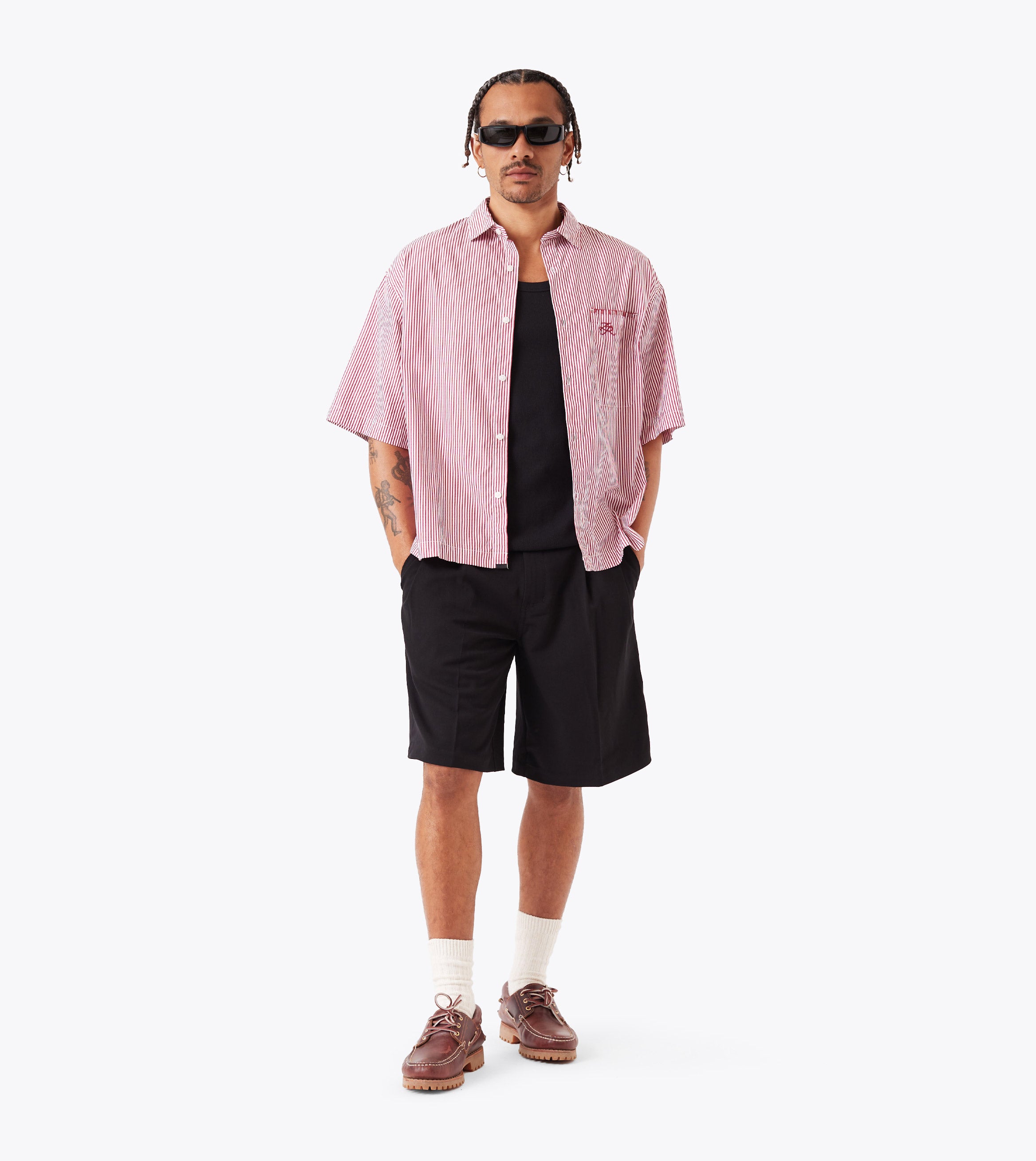 Box Crop Shirt Red Stripe