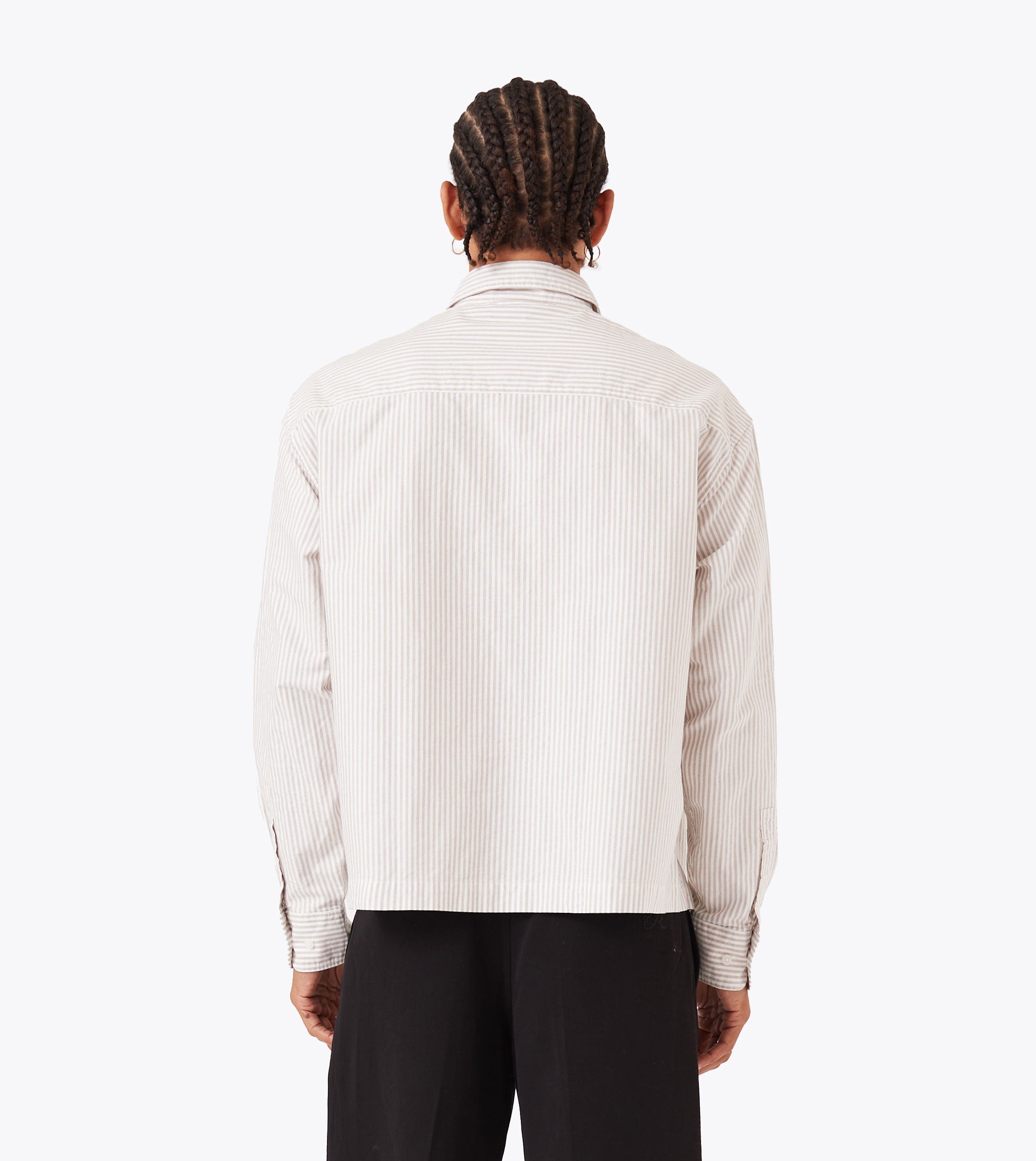 Box Crop LS Shirt Beige Stripe