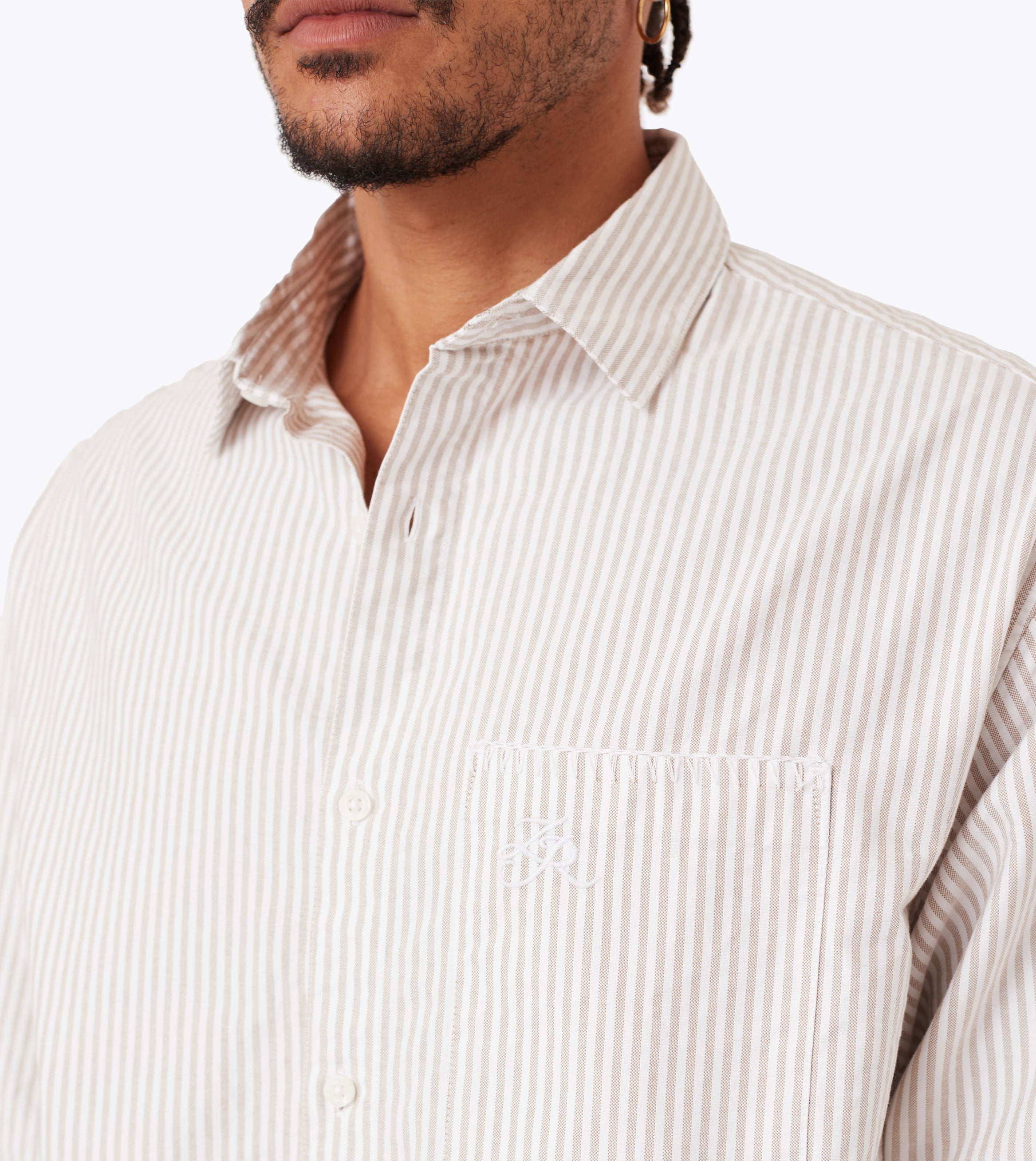Box Crop LS Shirt Beige Stripe