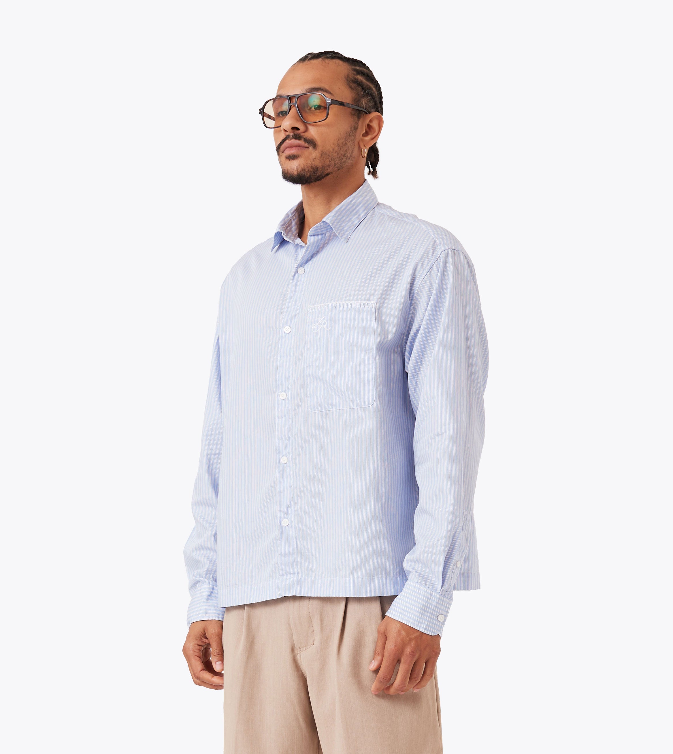 Box Crop LS Shirt Blue Stripe