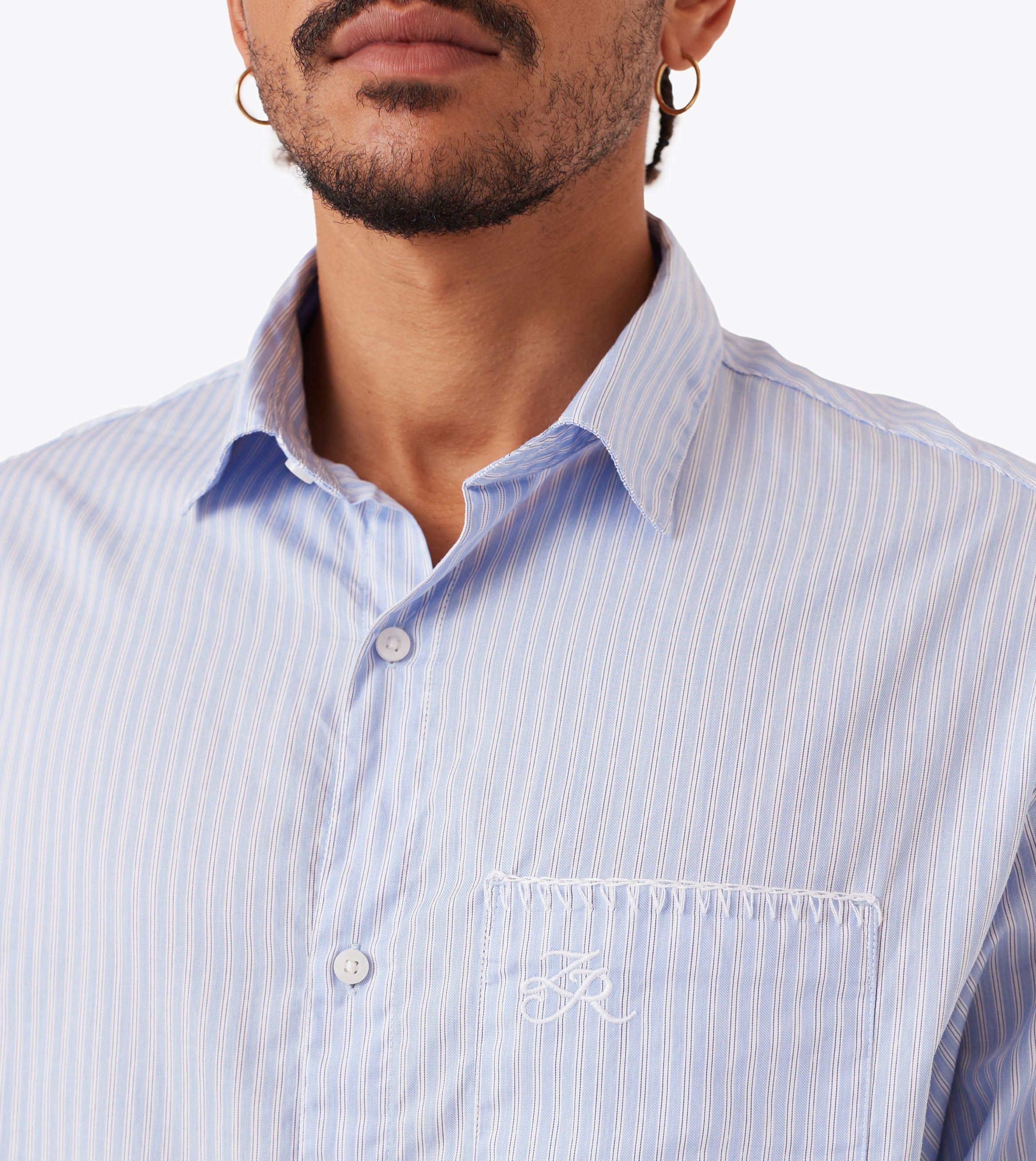 Box Crop LS Shirt Blue Stripe