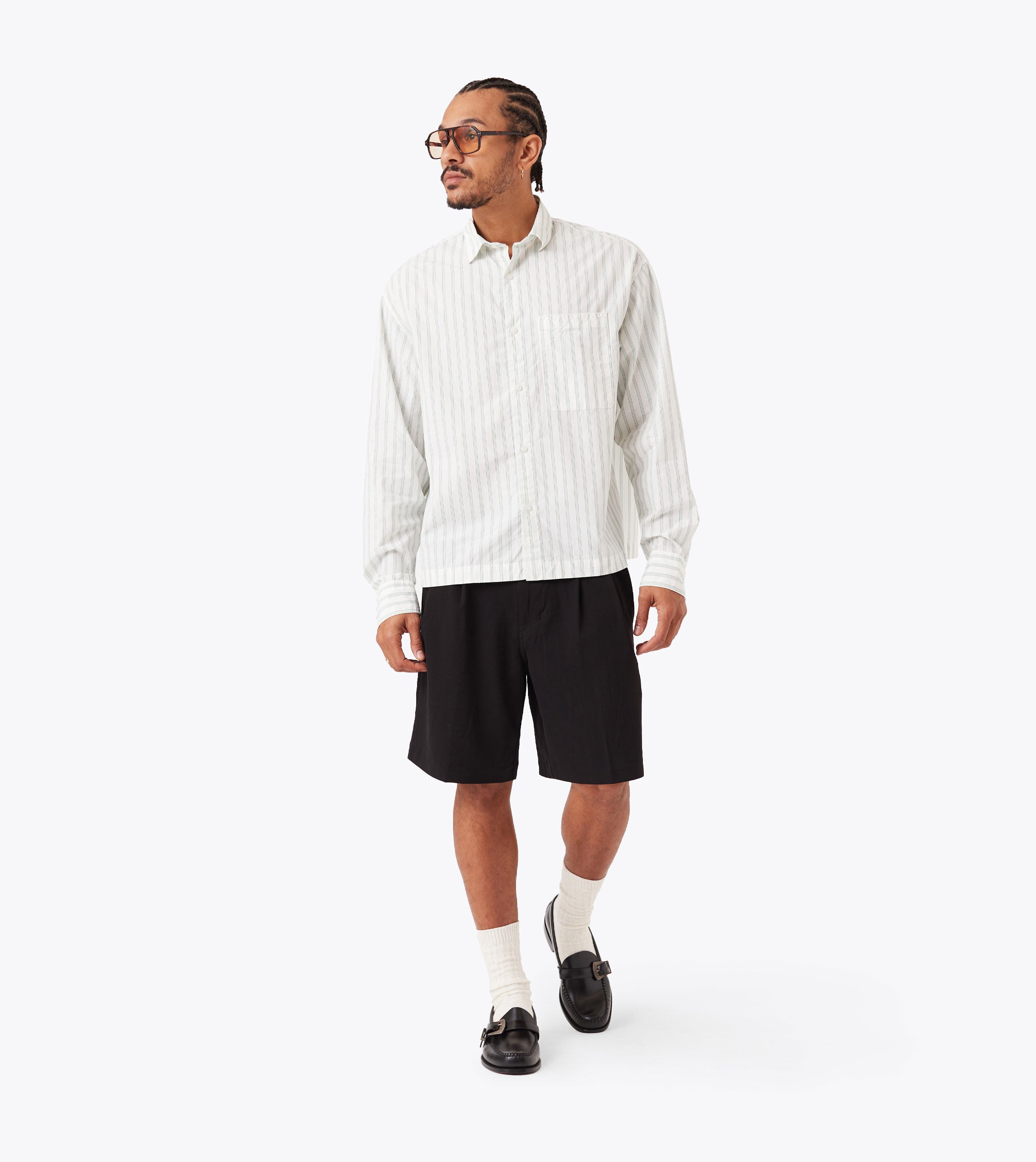 Box Crop LS Shirt Vintage White/Seaweed