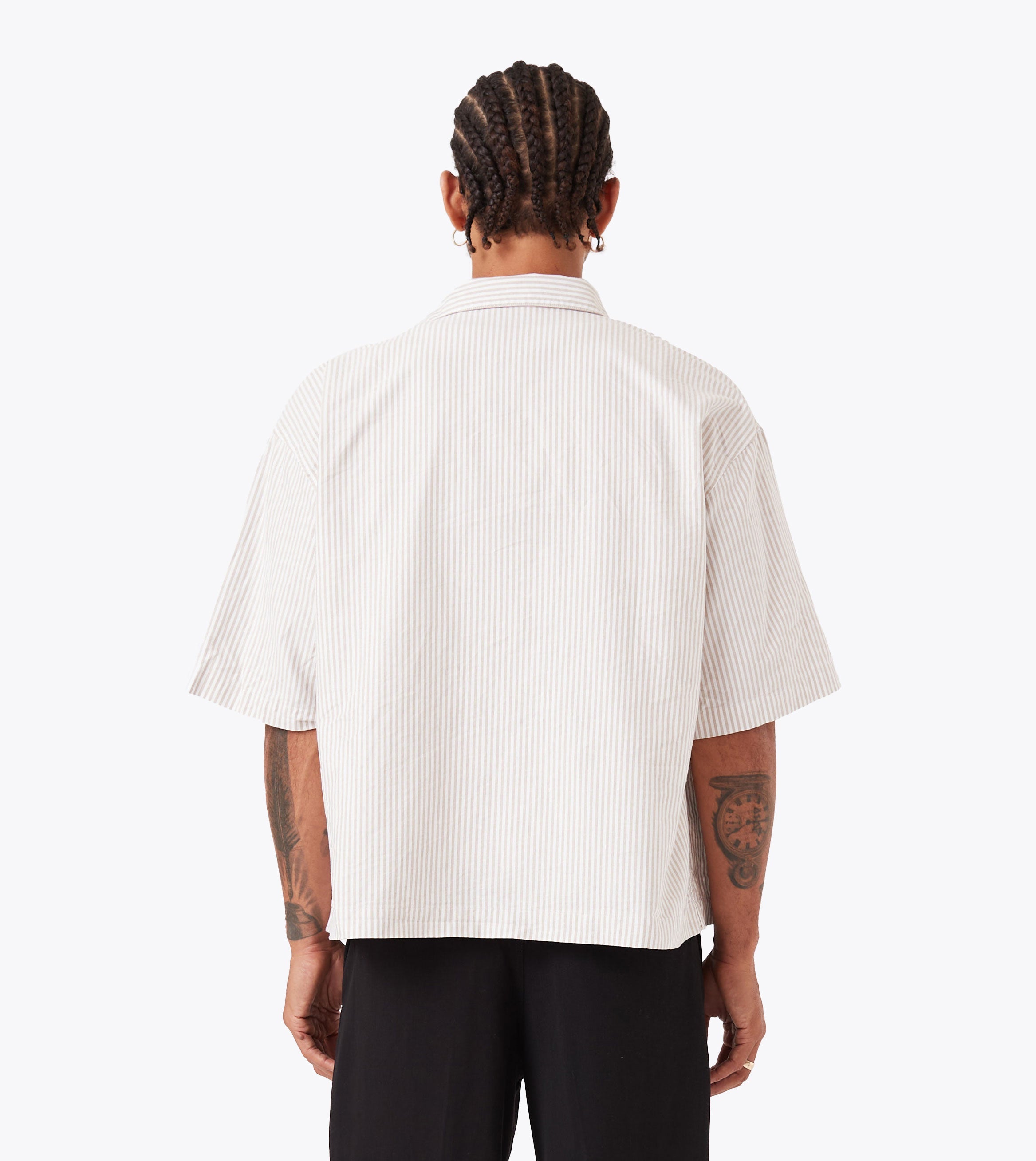 Box Crop Shirt Beige Stripe