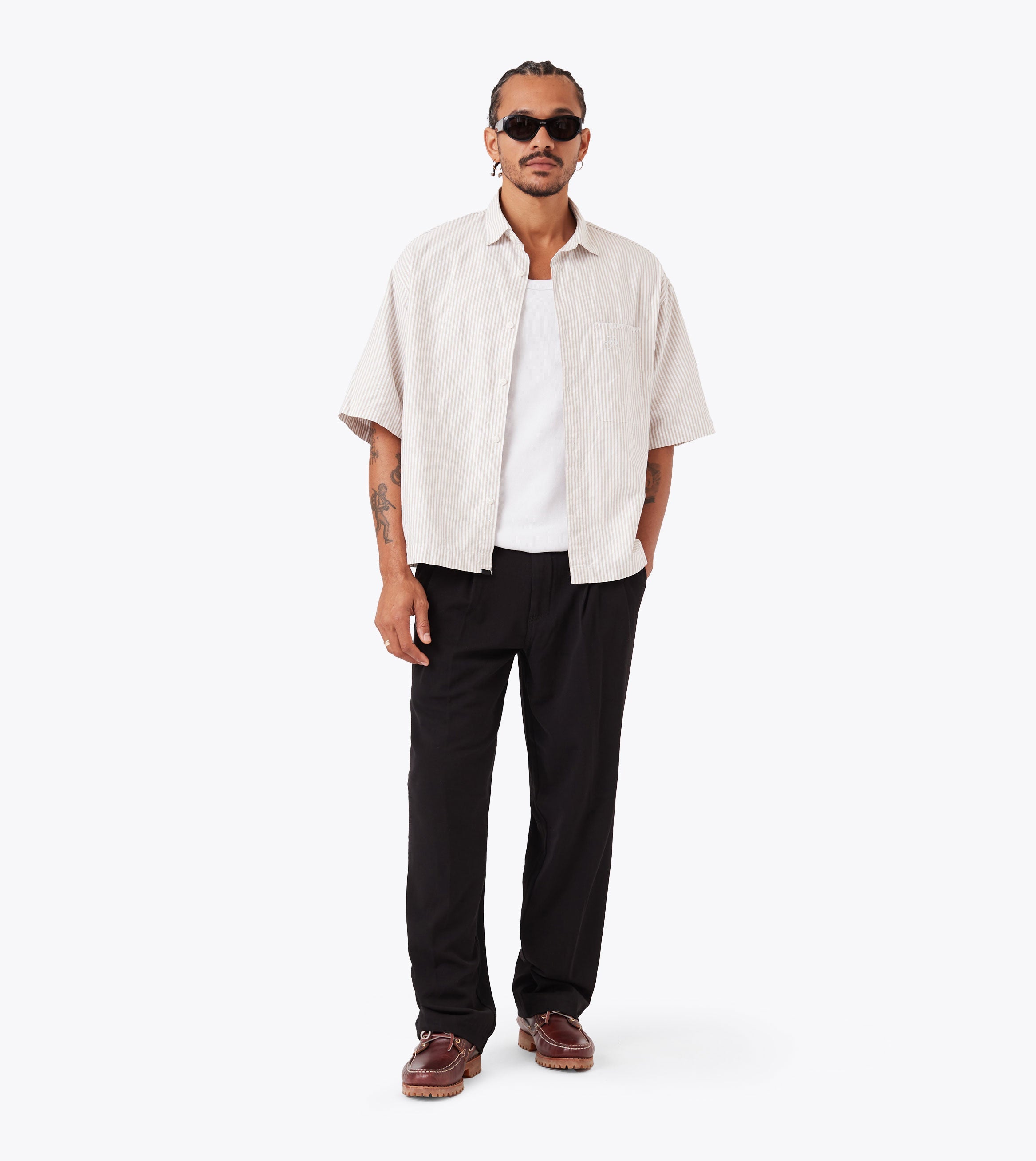 Box Crop Shirt Beige Stripe