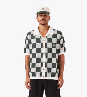 Checker Knit Shirt Vintage White/Forest