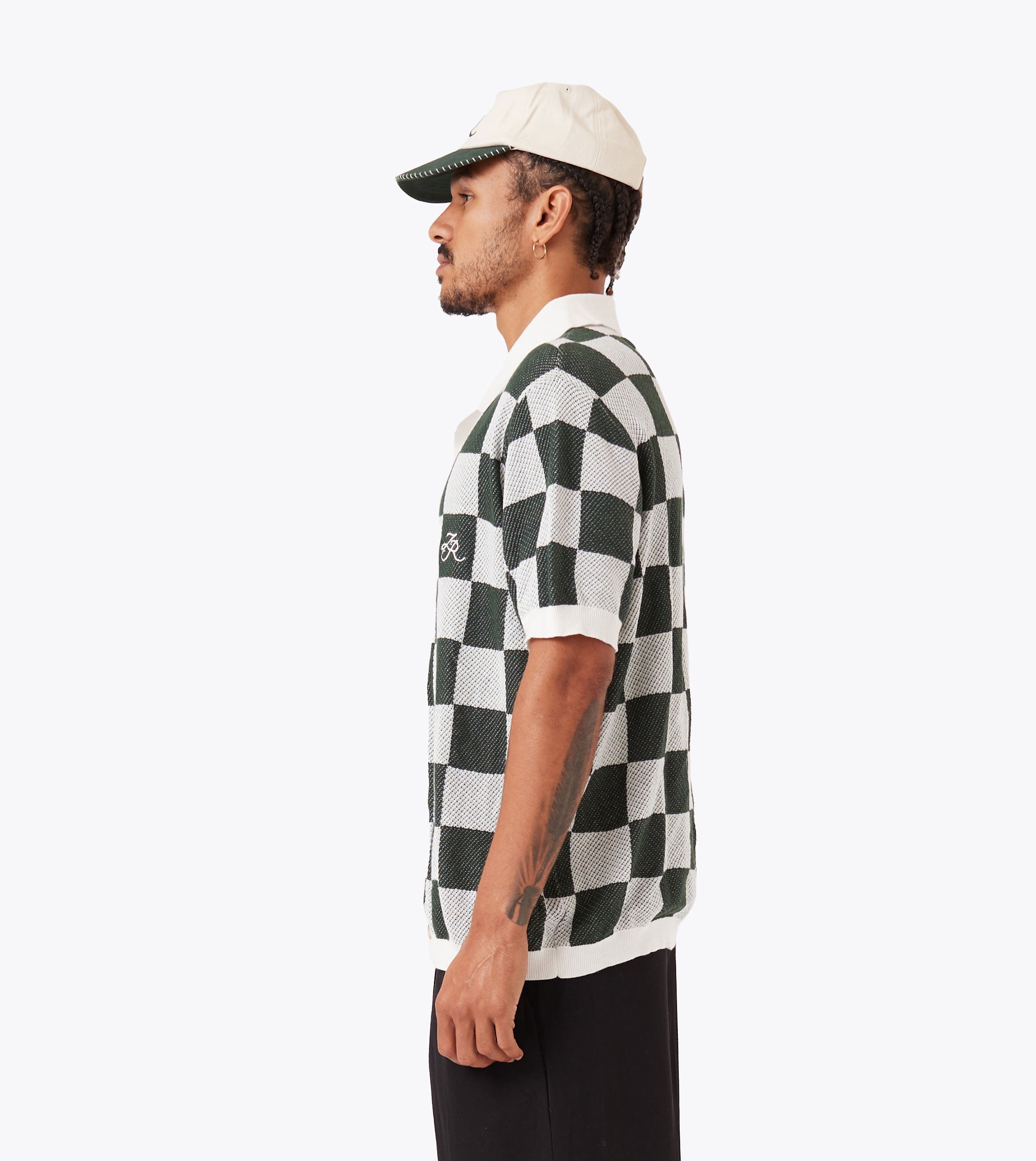 Checker Knit Shirt Vintage White/Forest