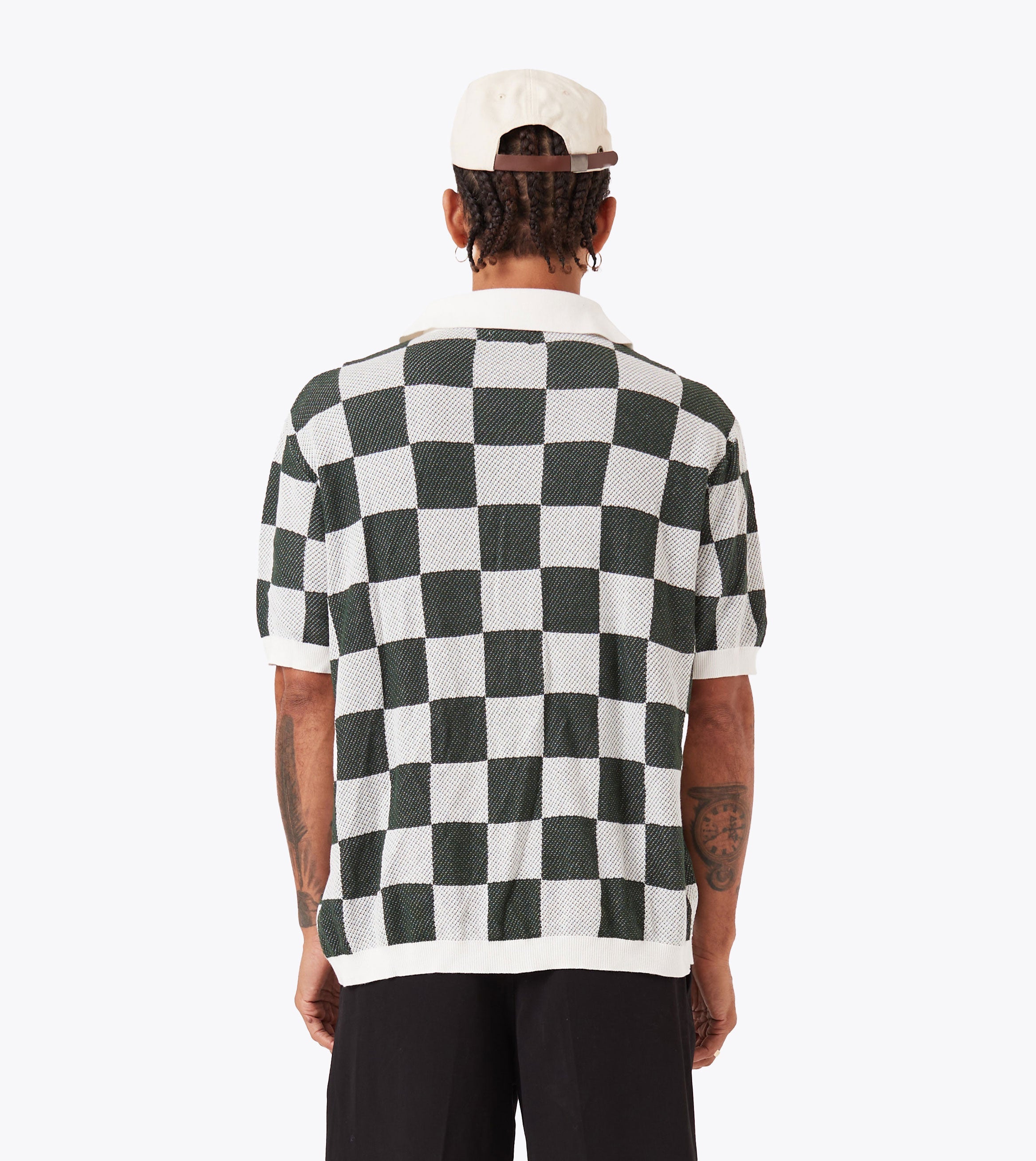 Checker Knit Shirt Vintage White/Forest