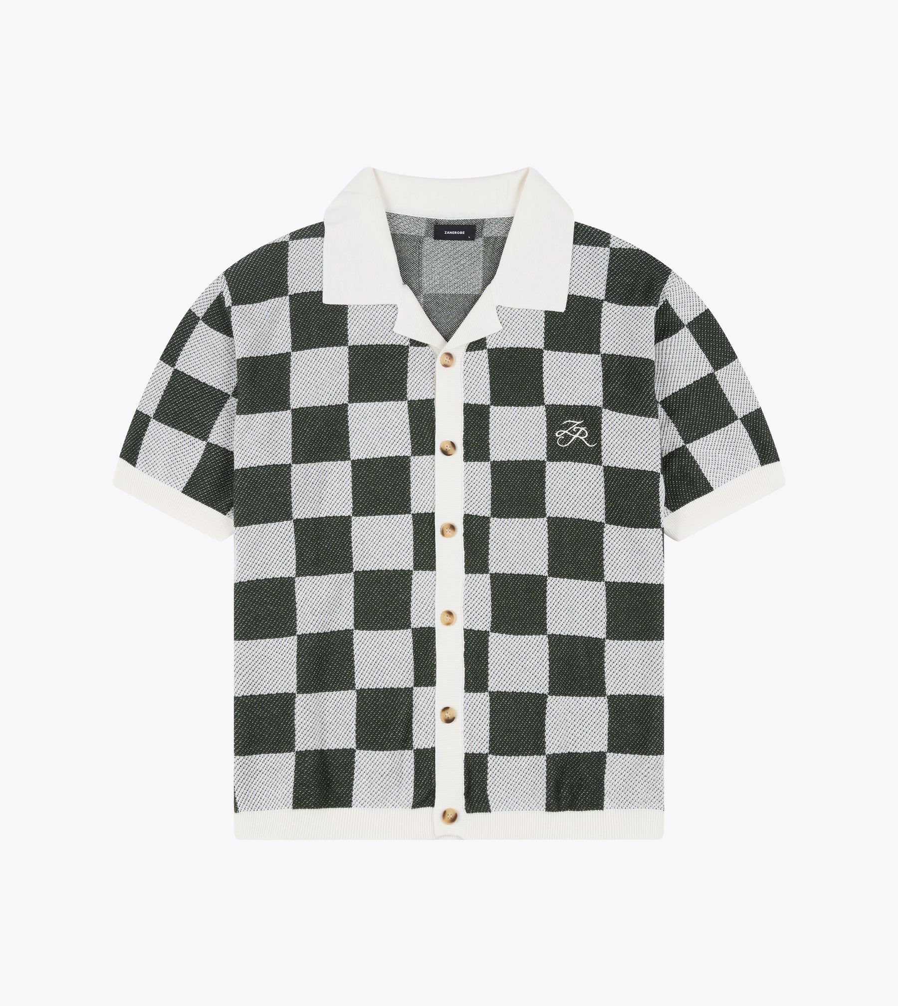 Checker Knit Shirt Vintage White/Forest