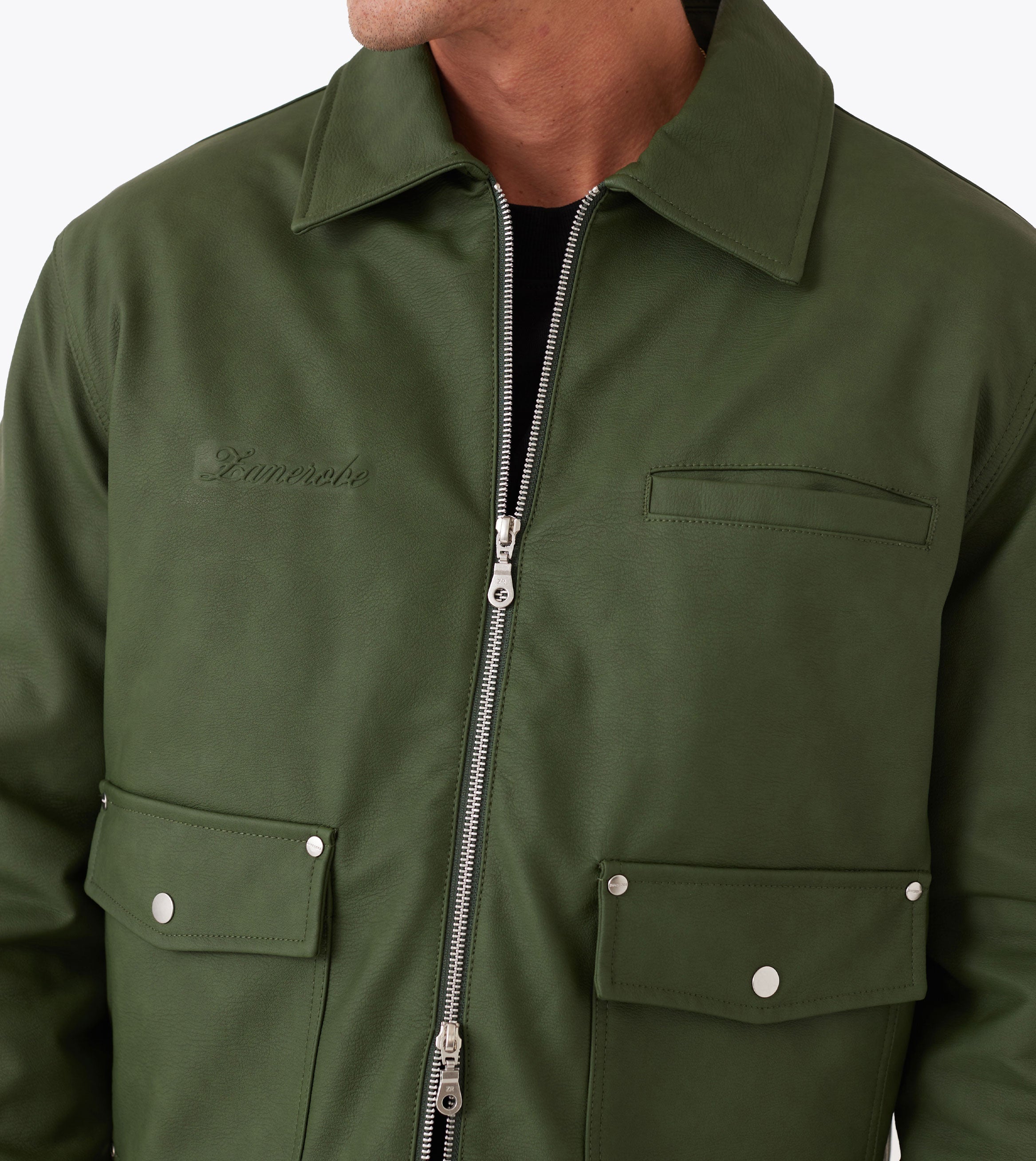 Faux Leather Aviator Jacket Forest
