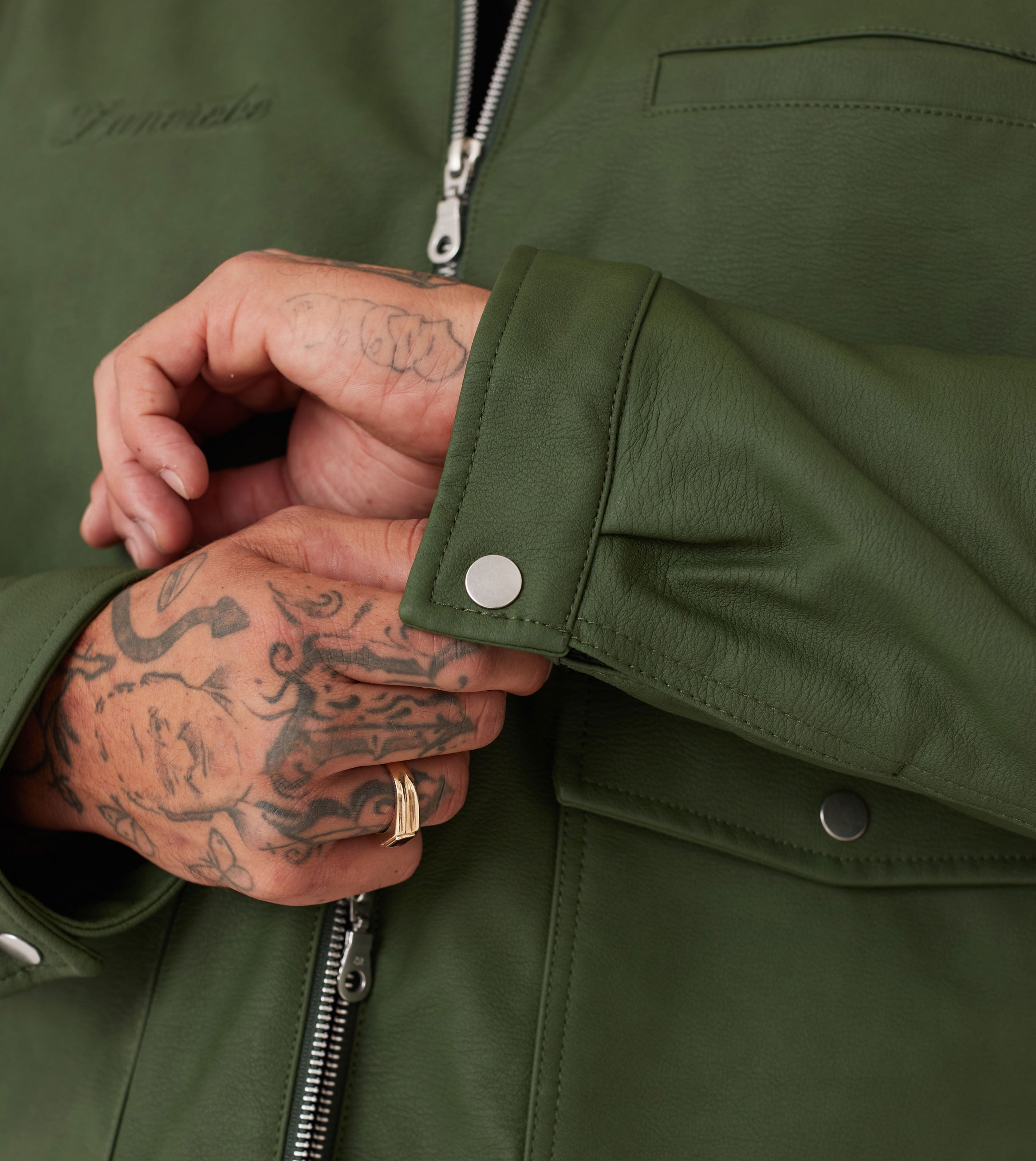 Faux Leather Aviator Jacket Forest