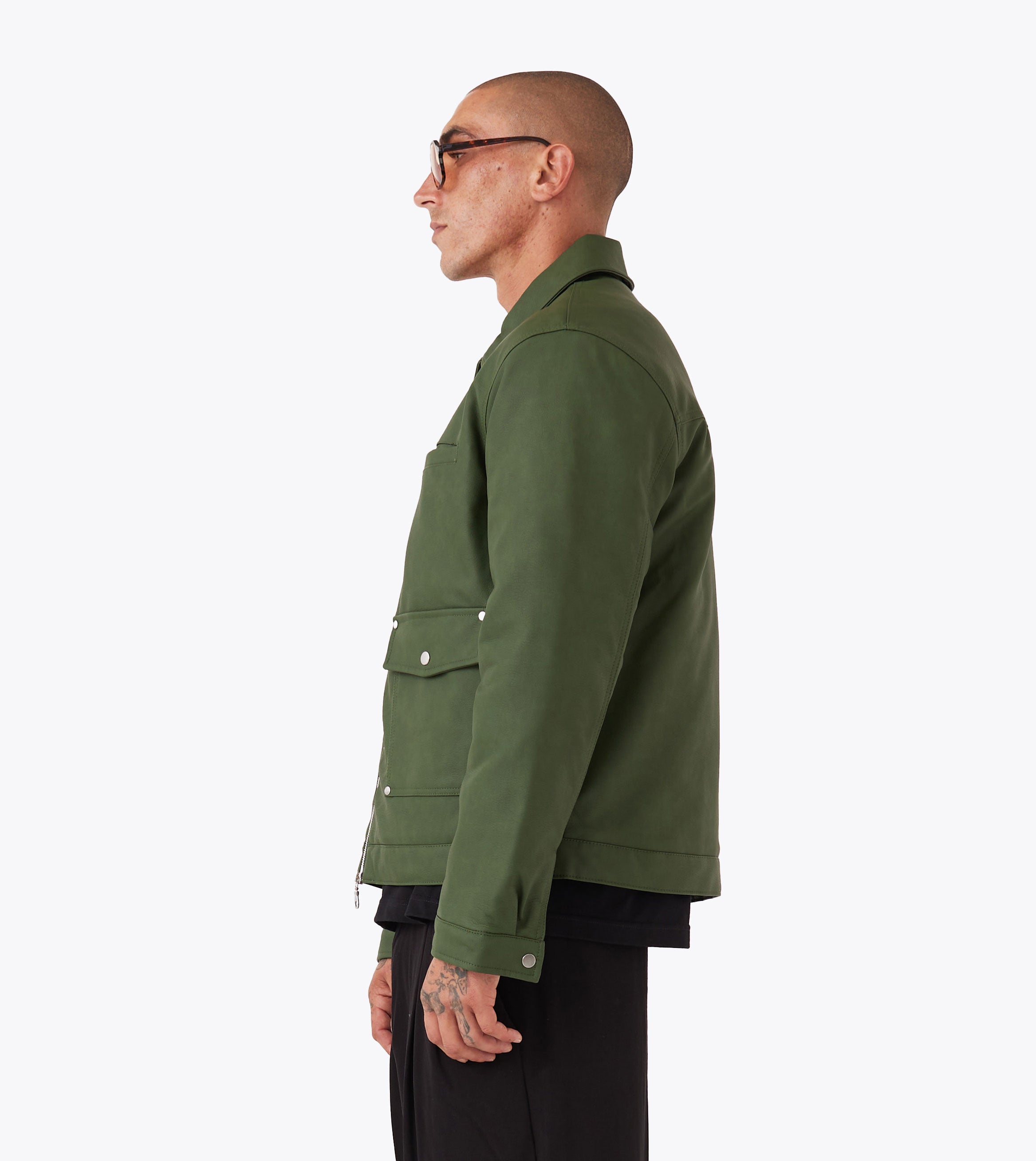 Faux Leather Aviator Jacket Forest