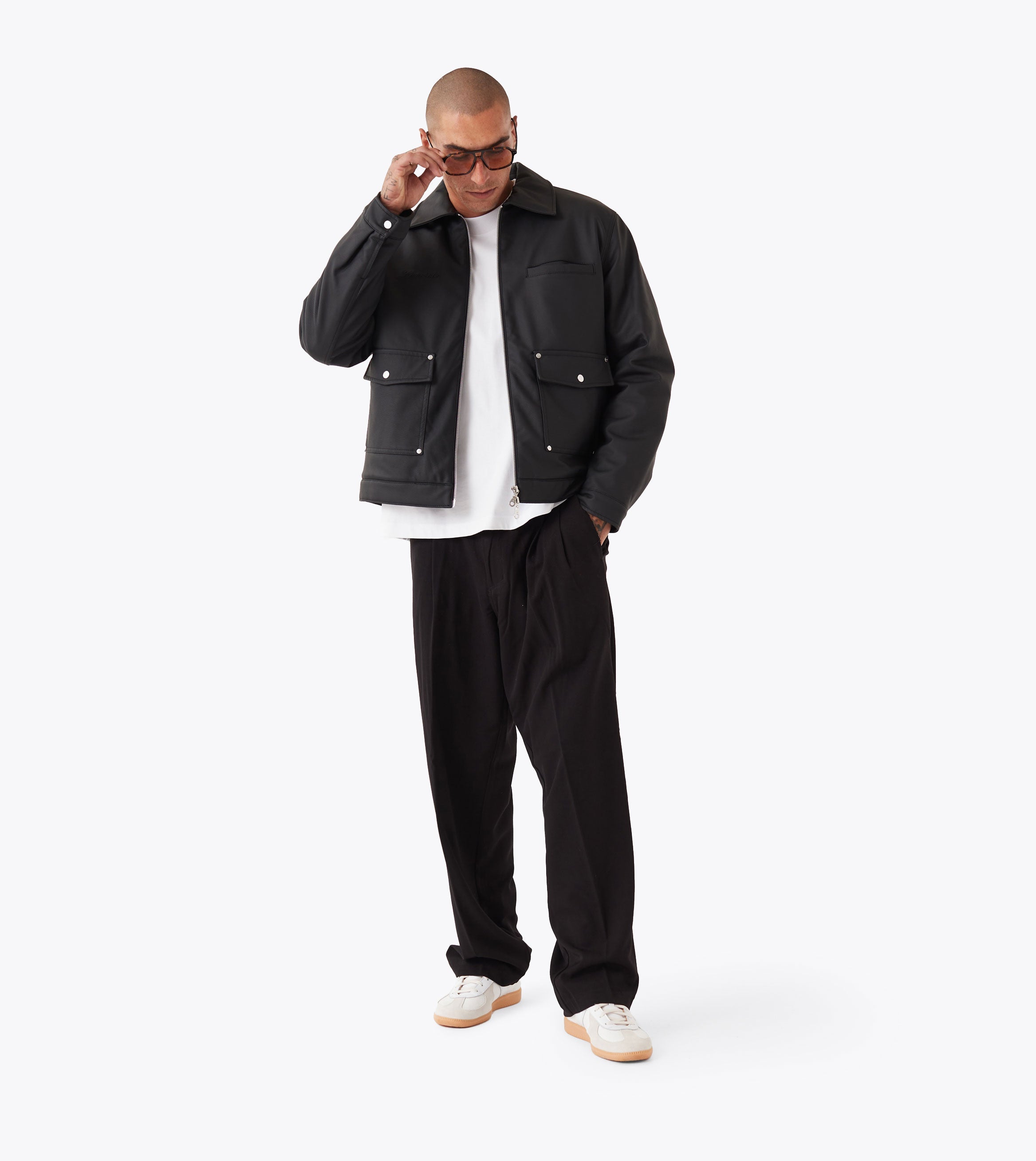Faux Leather Aviator Jacket Black