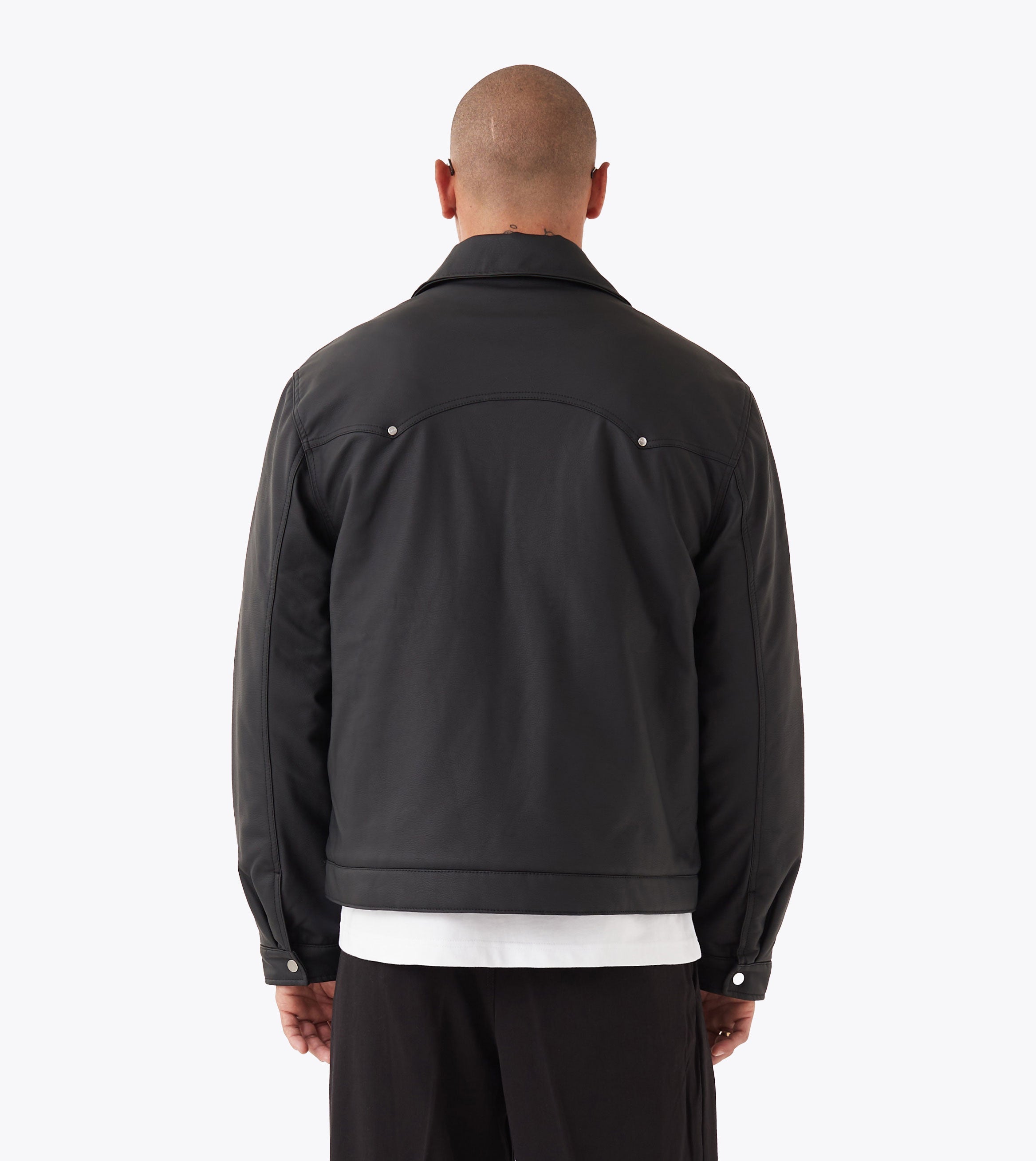 Faux Leather Aviator Jacket Black