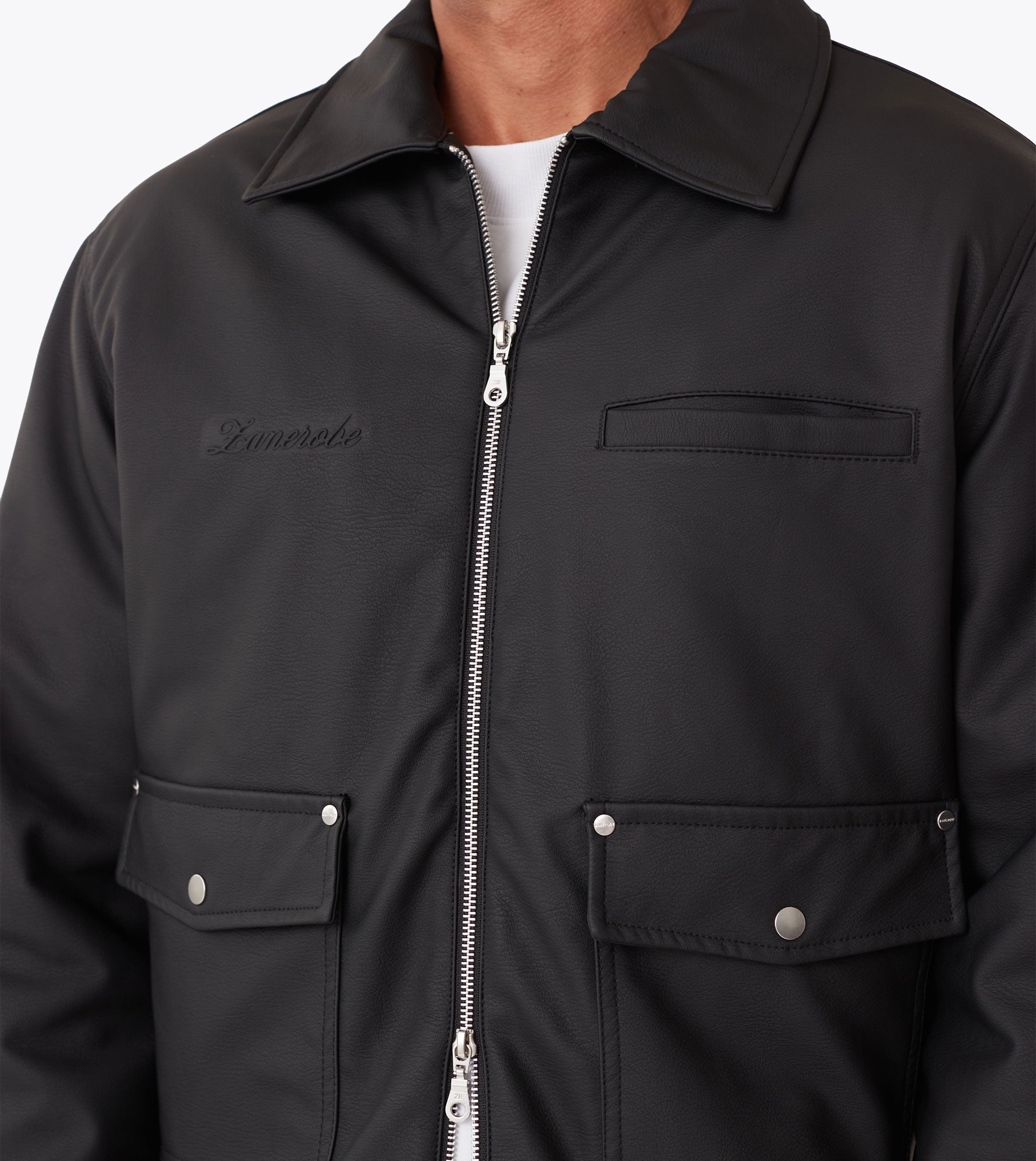 Faux Leather Aviator Jacket Black
