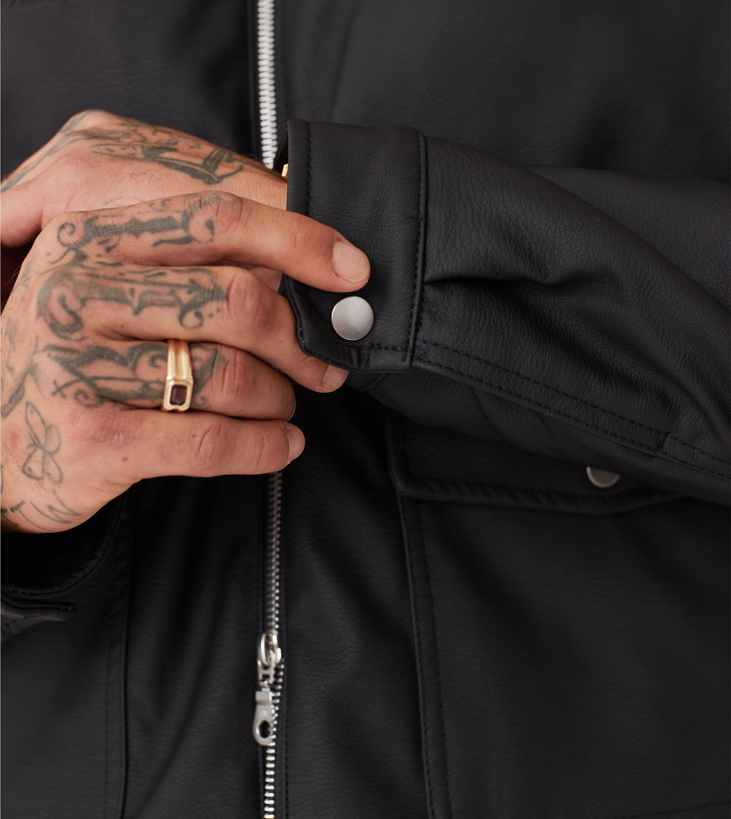 Faux Leather Aviator Jacket Black