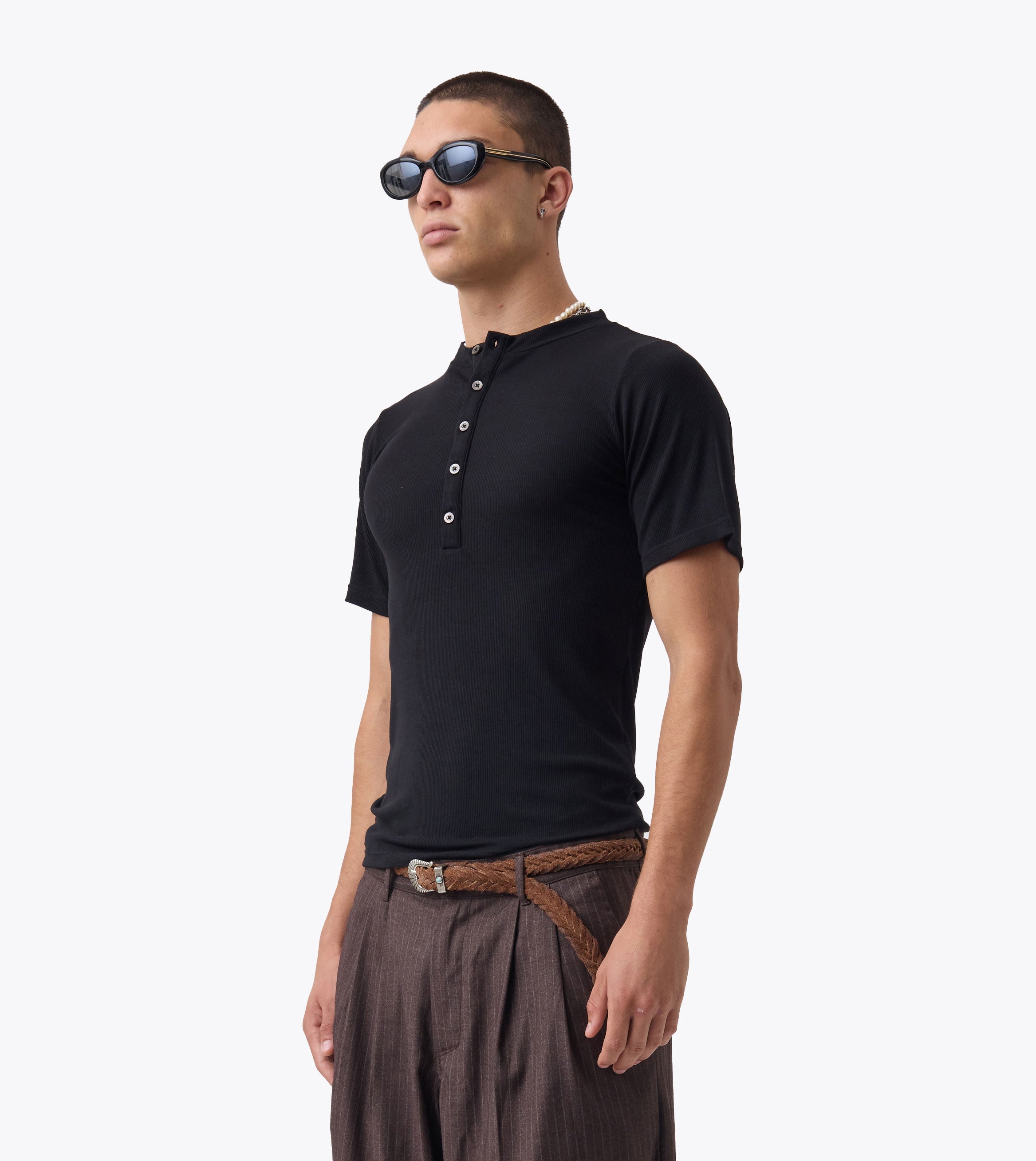 Henley Rib Baby Tee Black