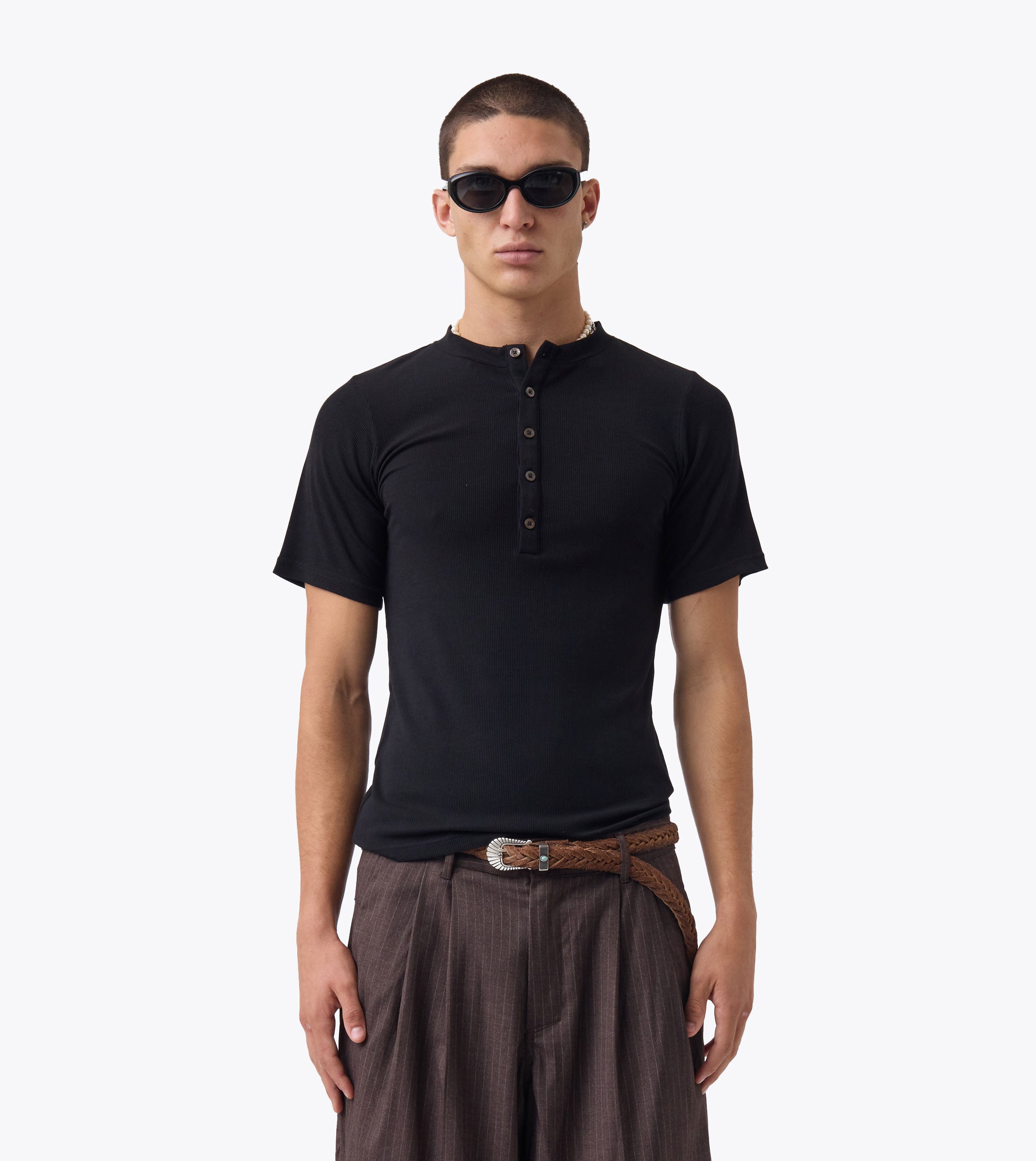 Henley Rib Baby Tee Black