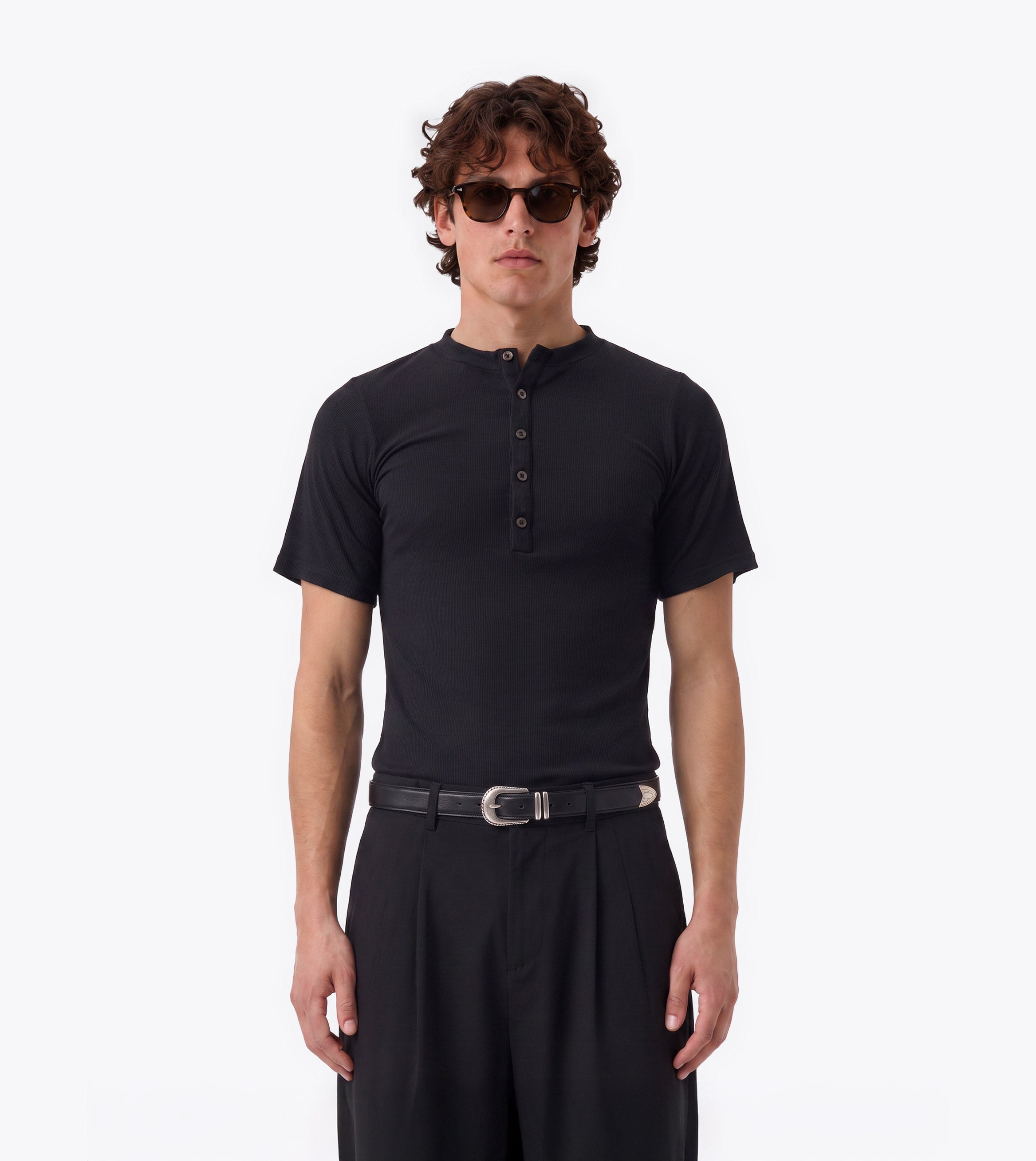 Henley Rib Baby Tee Black