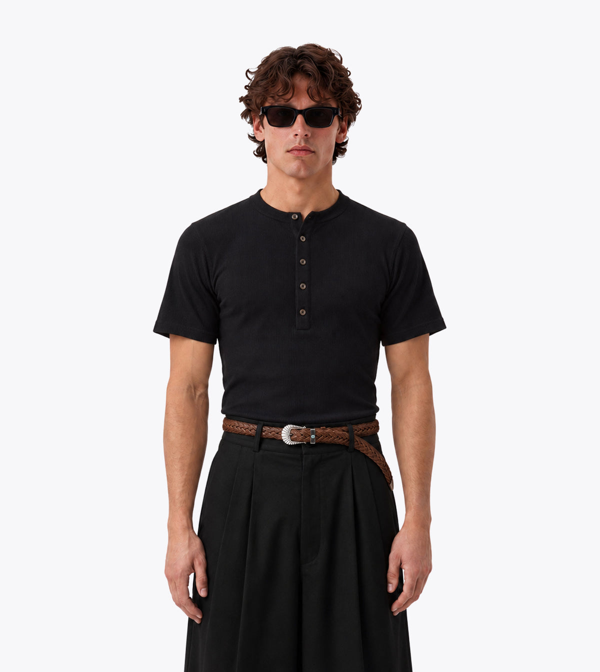Henley Rib Baby Tee Black