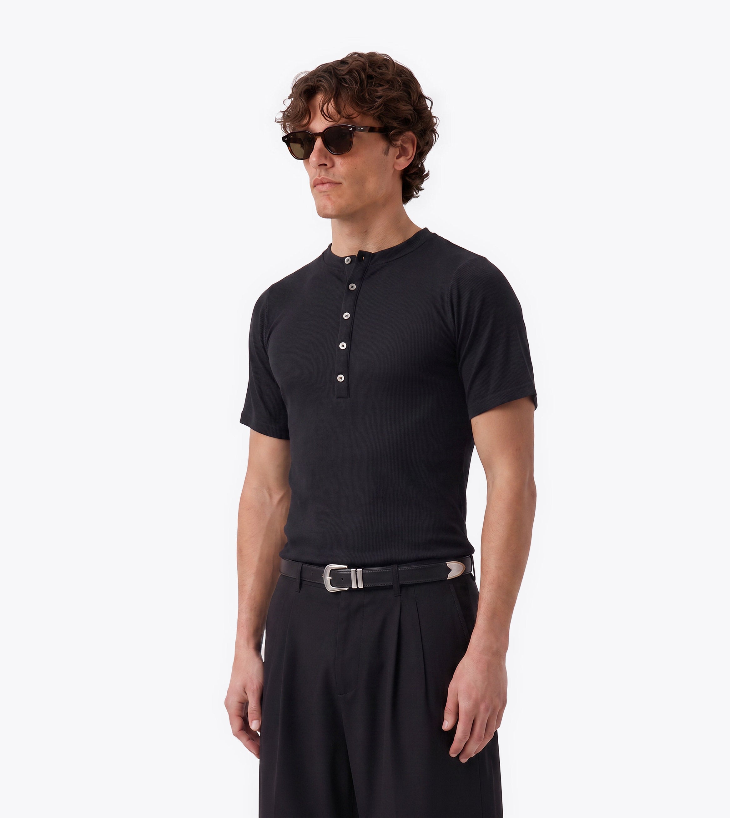 Henley Rib Baby Tee Black