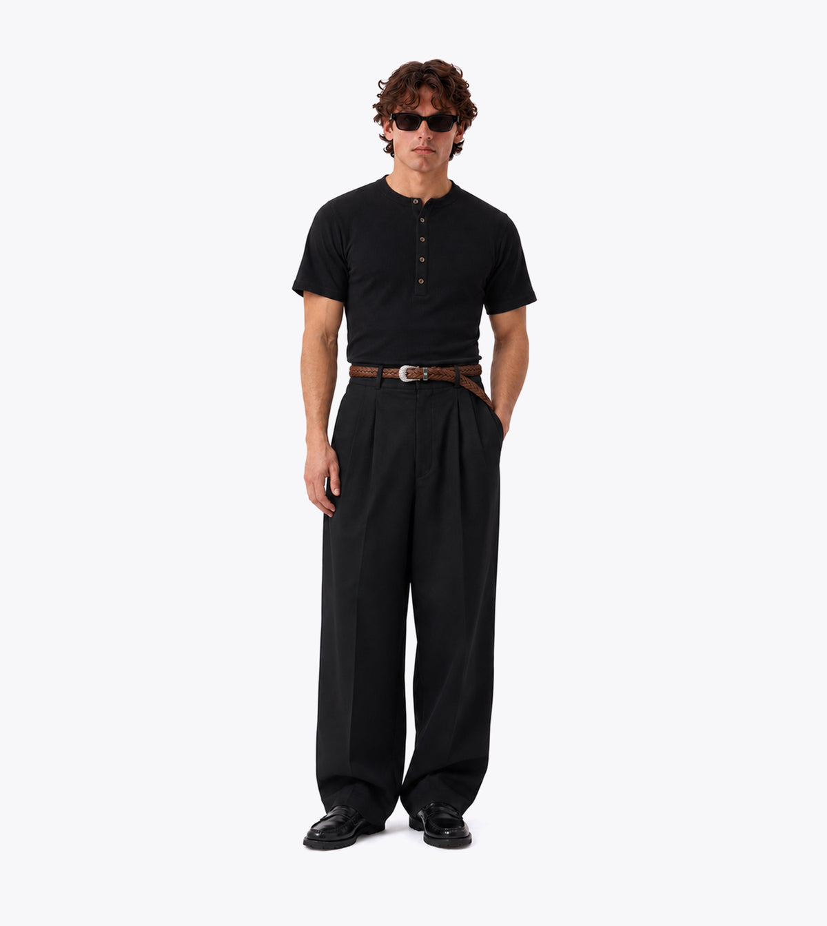 Henley Rib Baby Tee Black