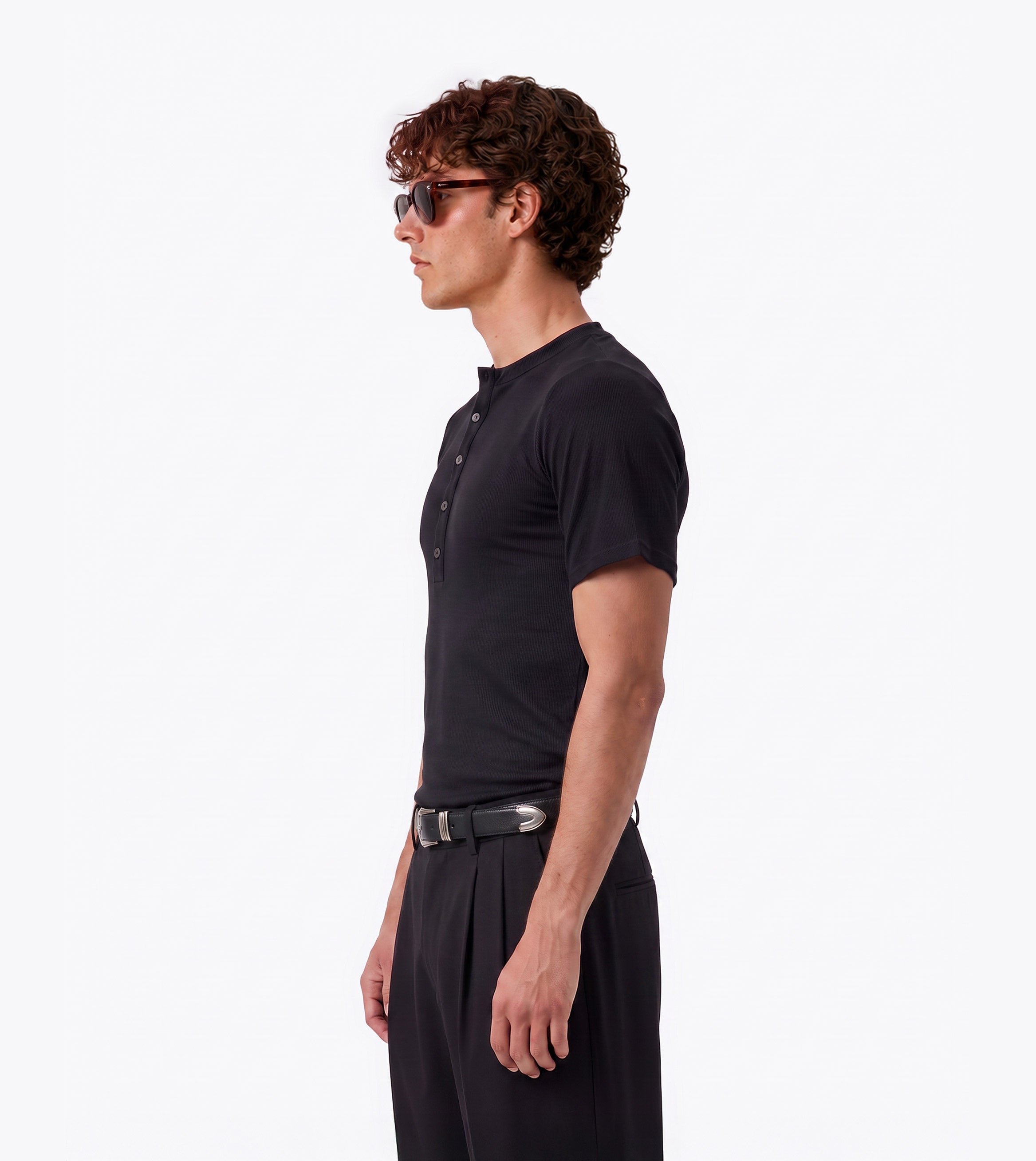 Henley Rib Baby Tee Black