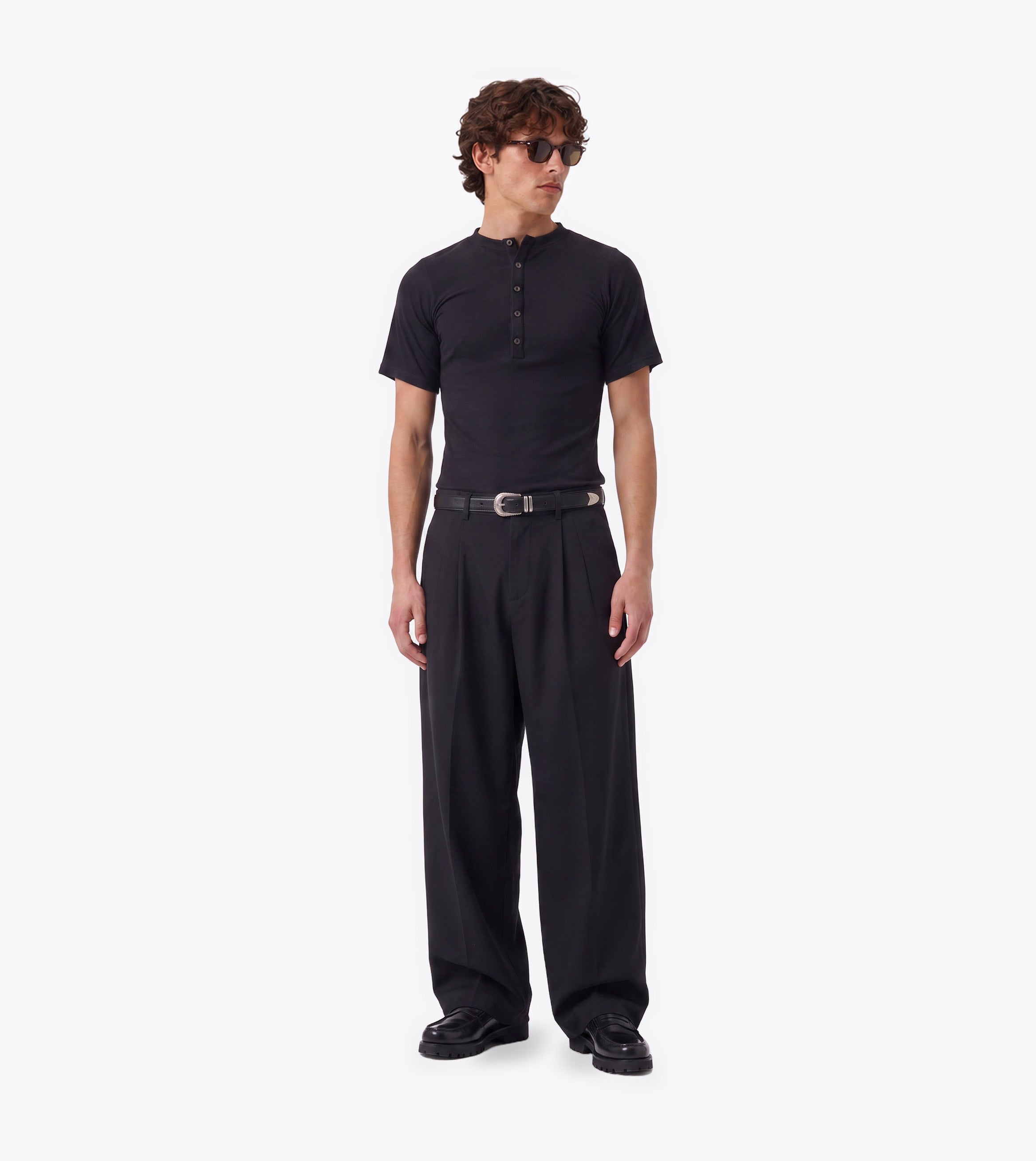 Henley Rib Baby Tee Black
