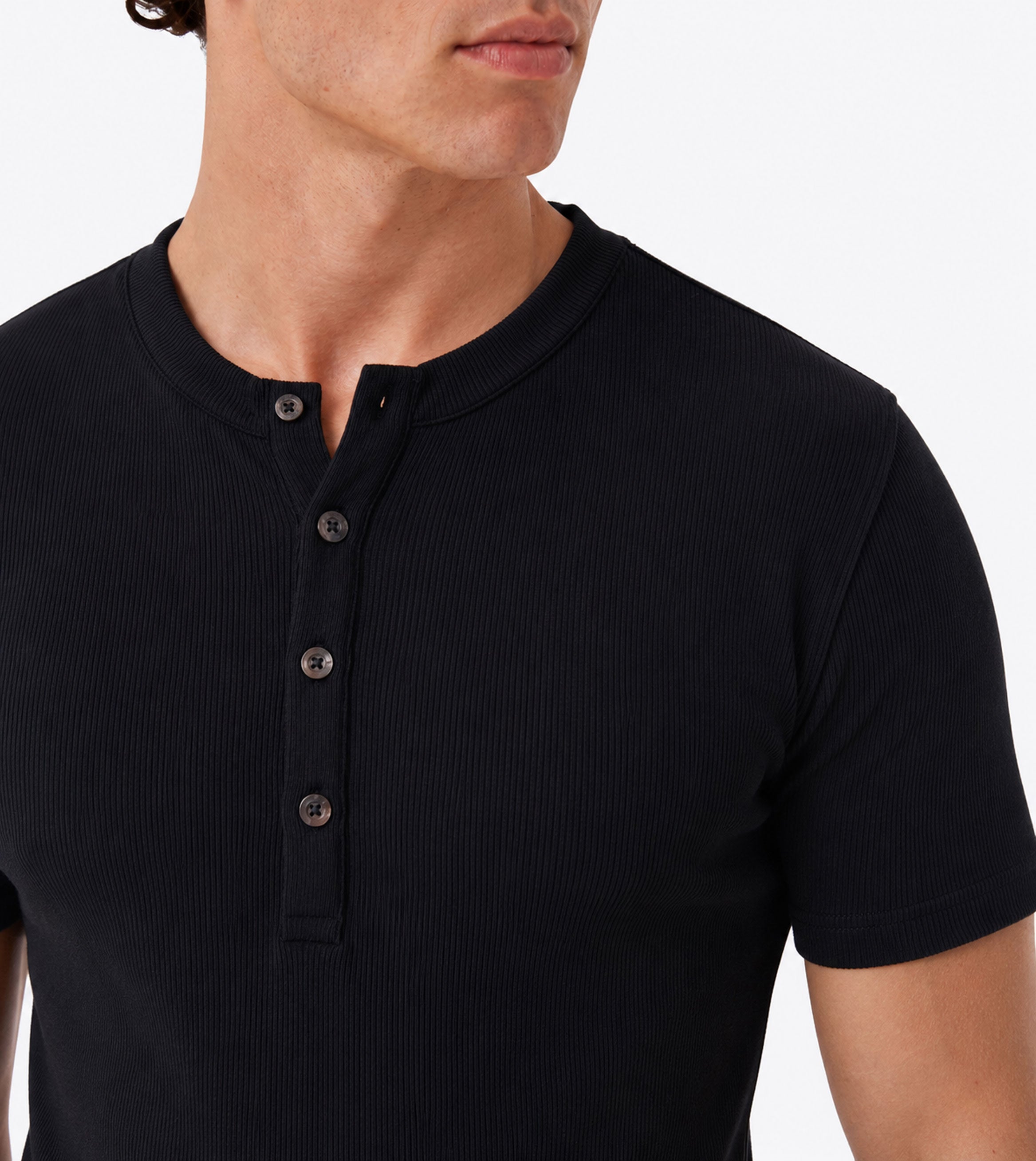 Henley Rib Baby Tee Black
