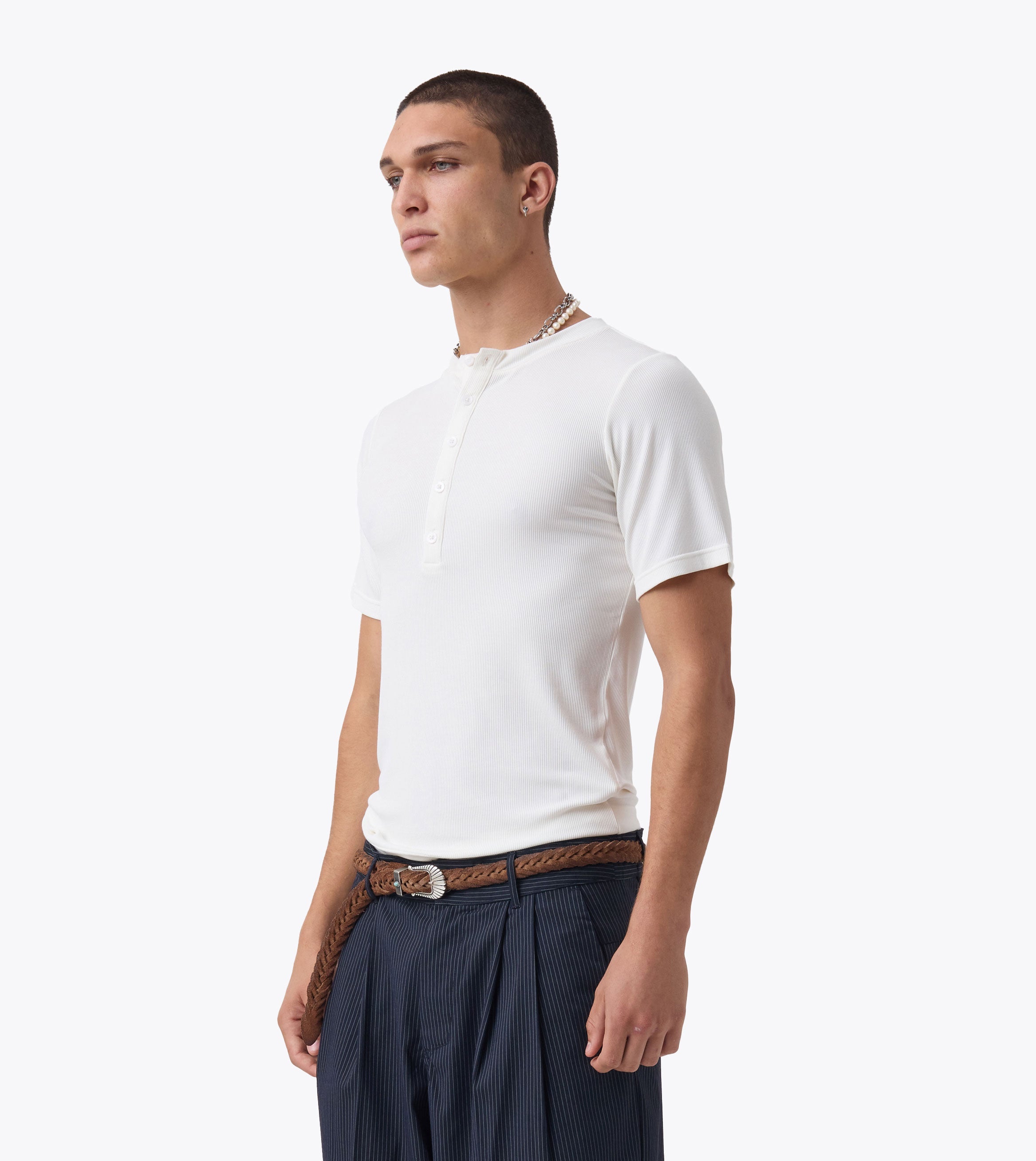 Henley Rib Baby Tee White
