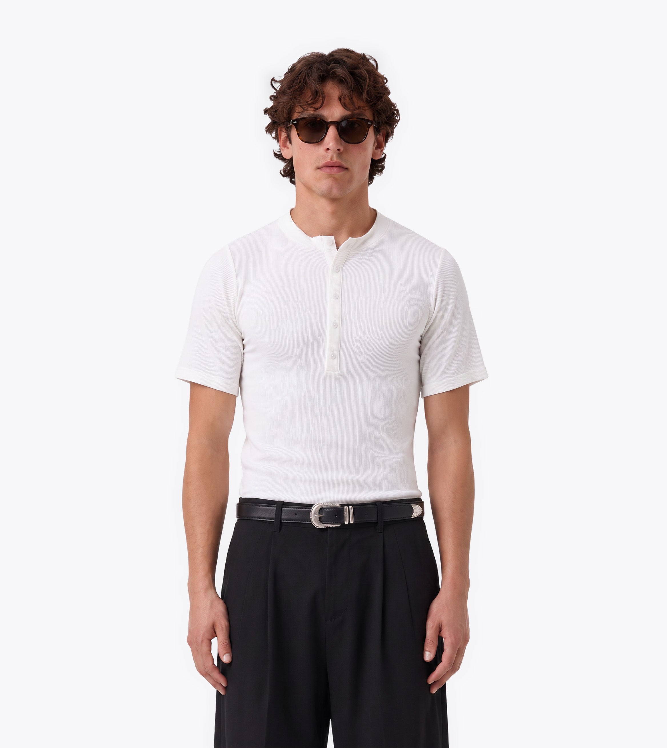 Henley Rib Baby Tee White