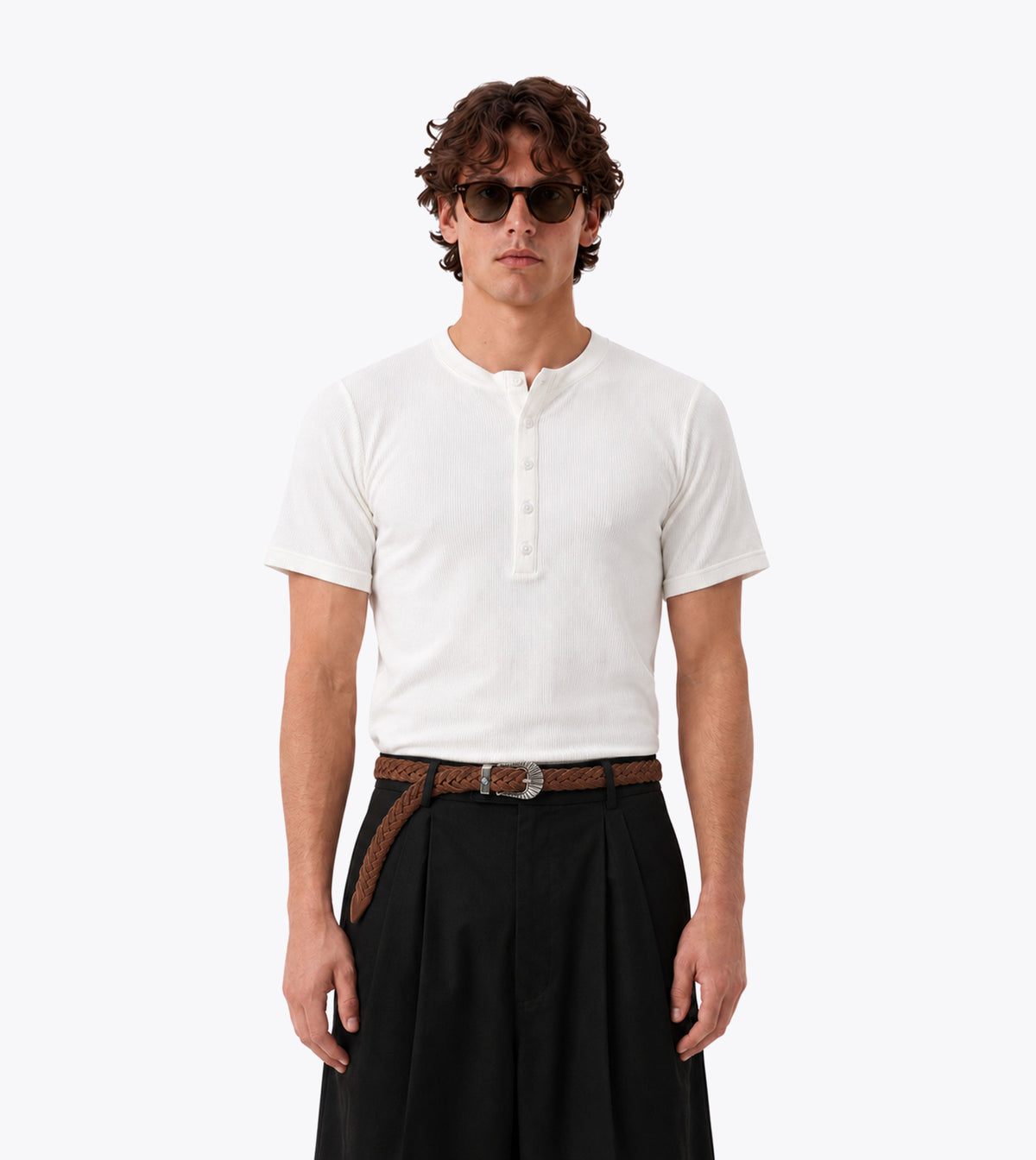 Henley Rib Baby Tee White