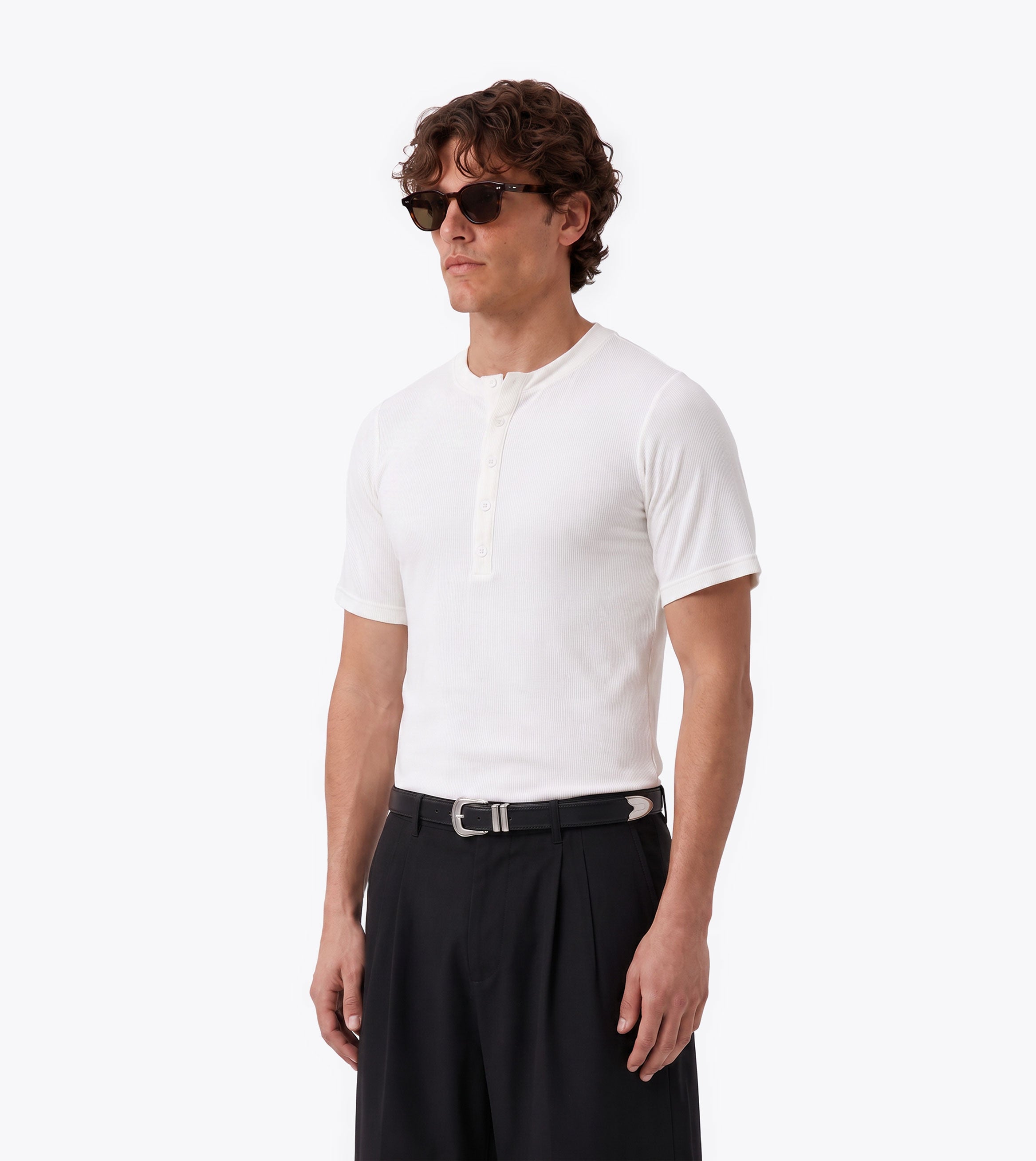 Henley Rib Baby Tee White