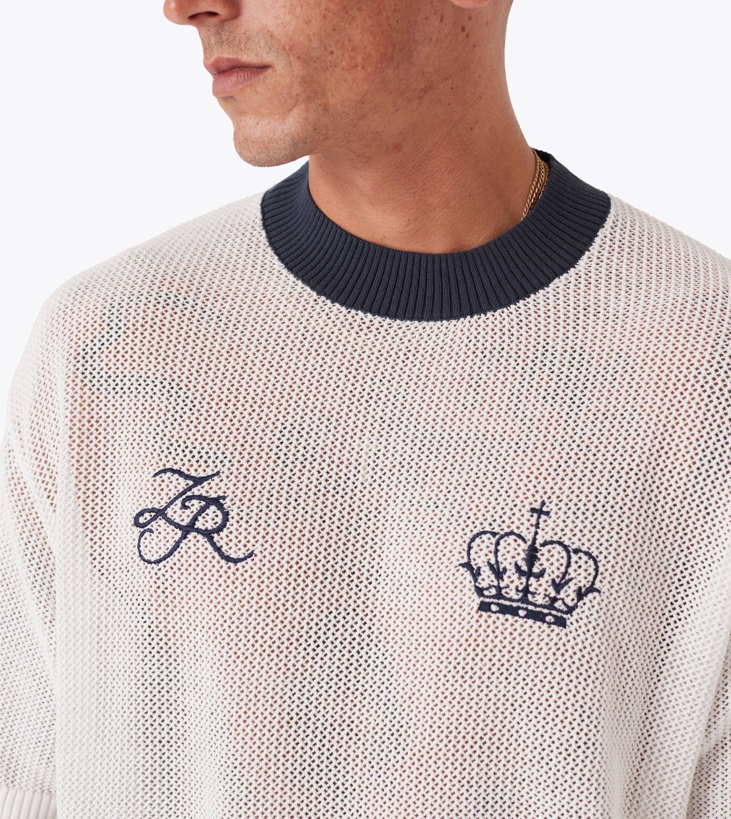 Knitted Baseball Jersey Vintage White