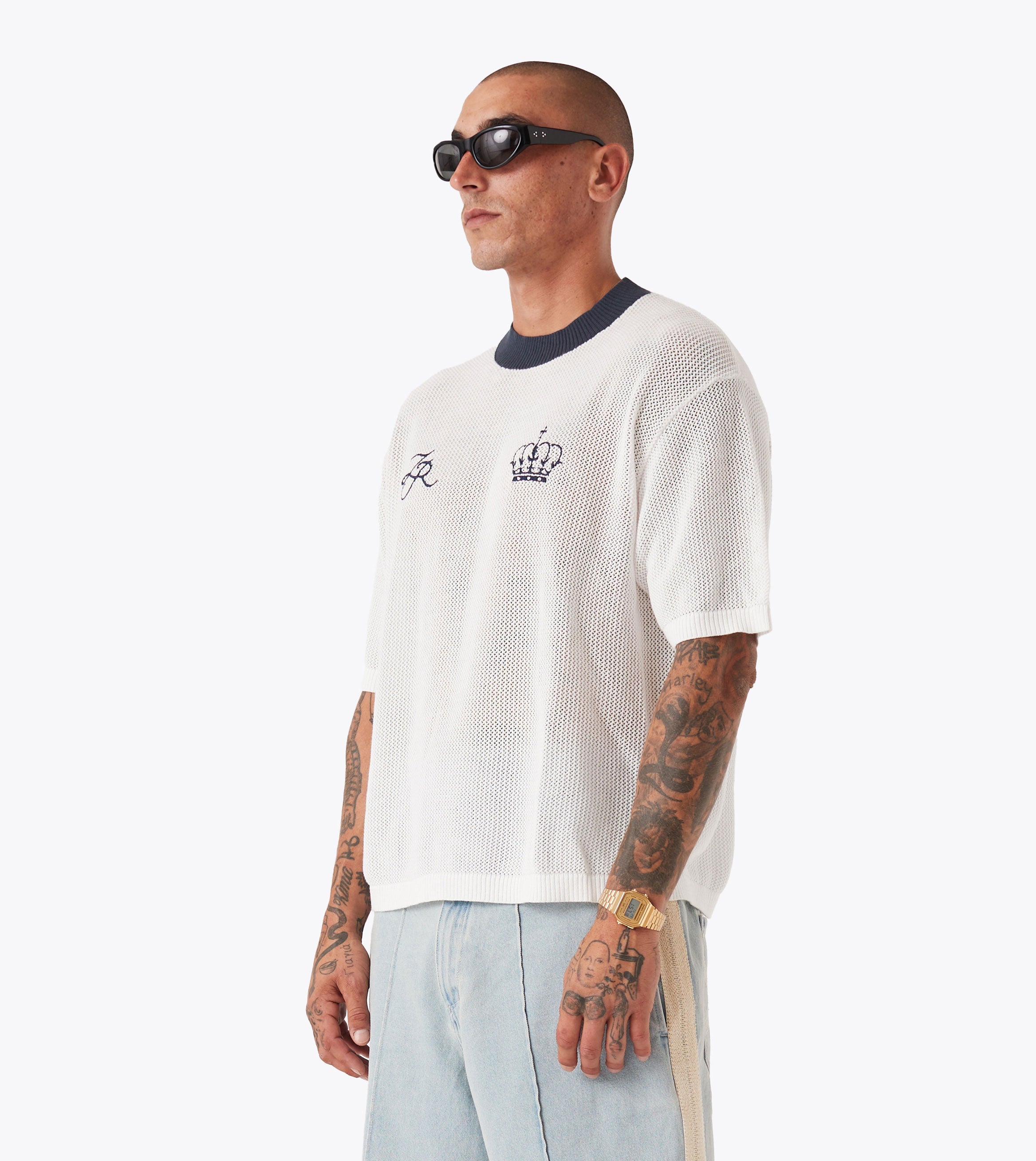 Knitted Baseball Jersey Vintage White