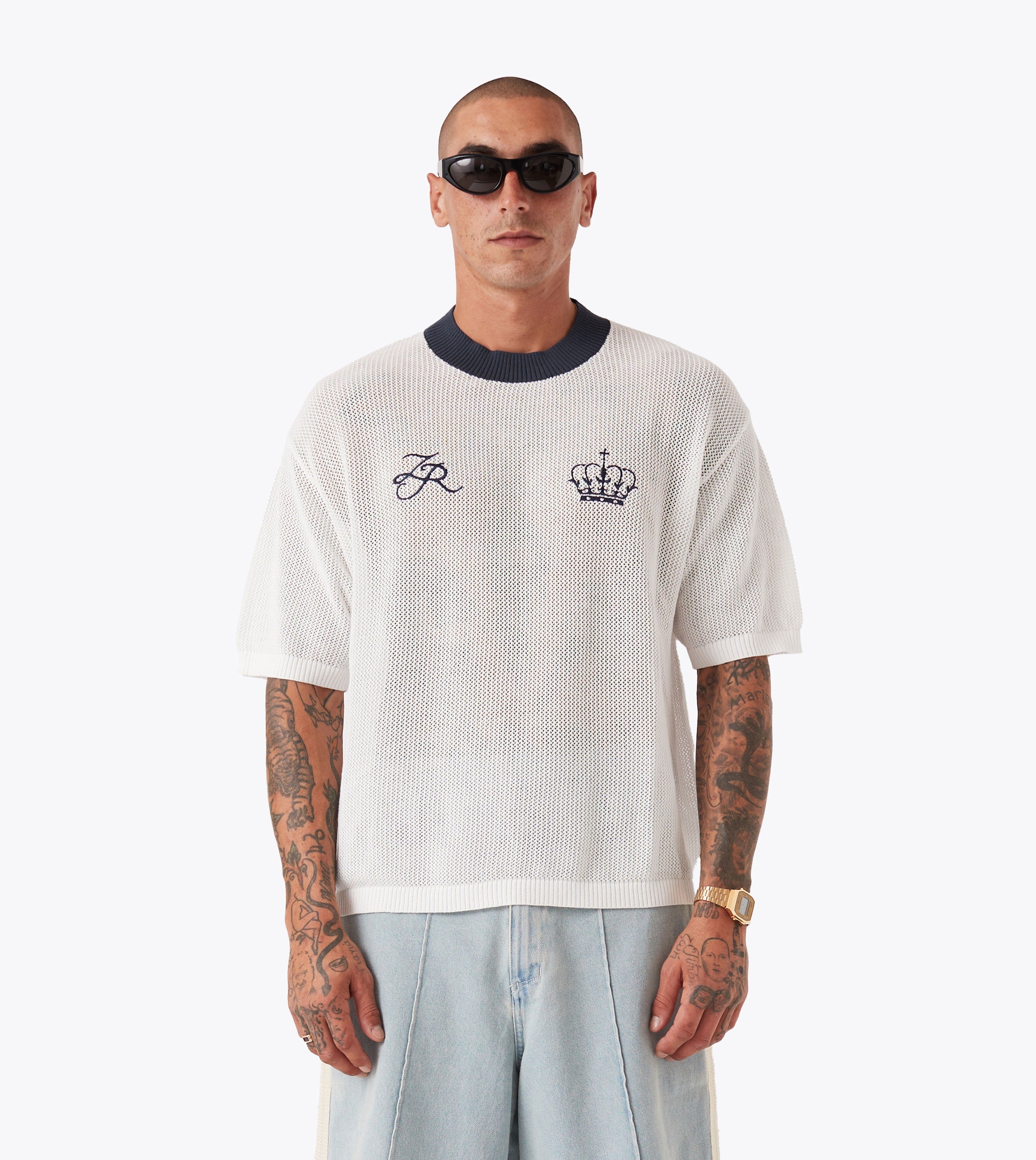 Knitted Baseball Jersey Vintage White