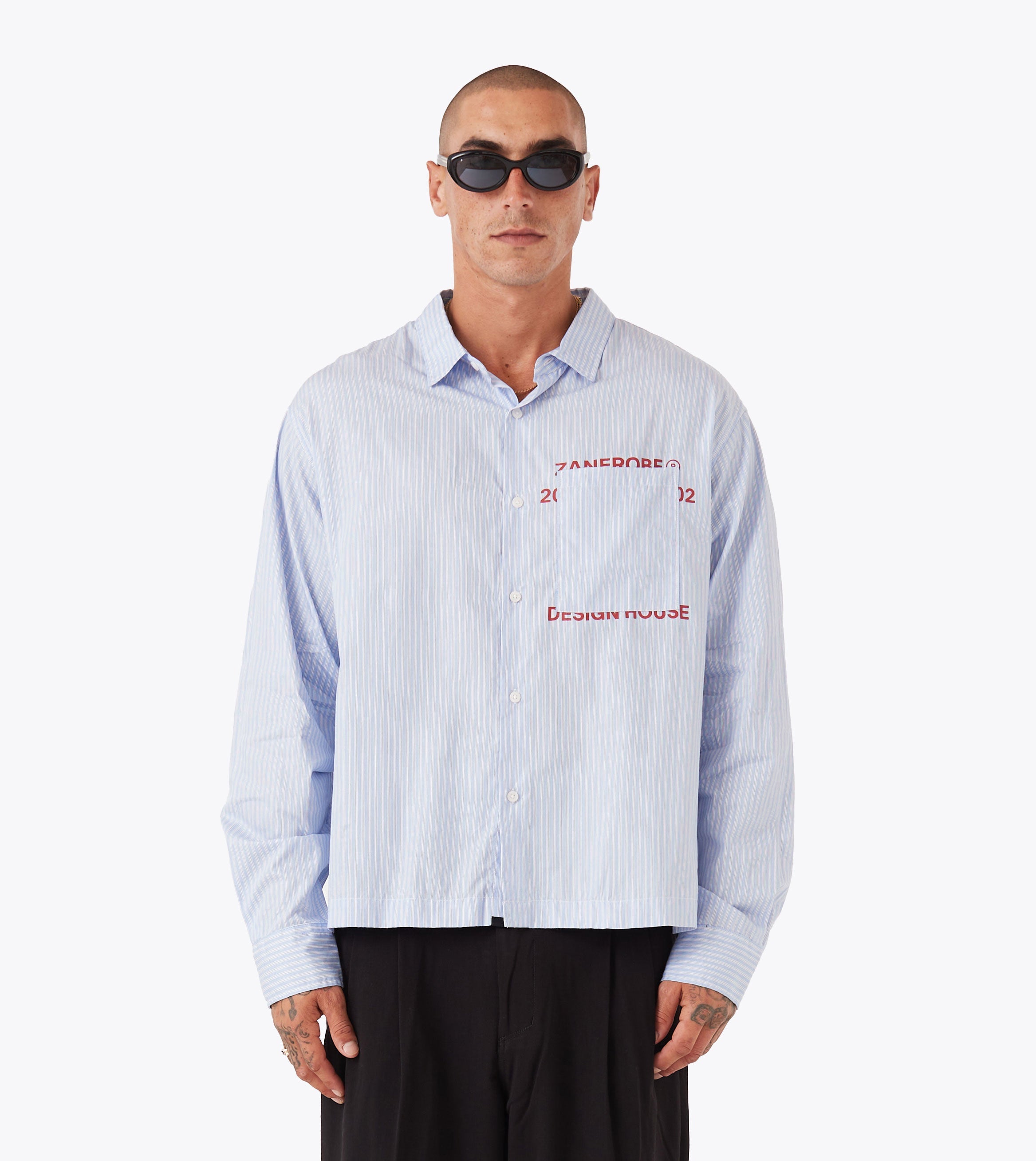 Overlap Crop LS Shirt Blue Stripe