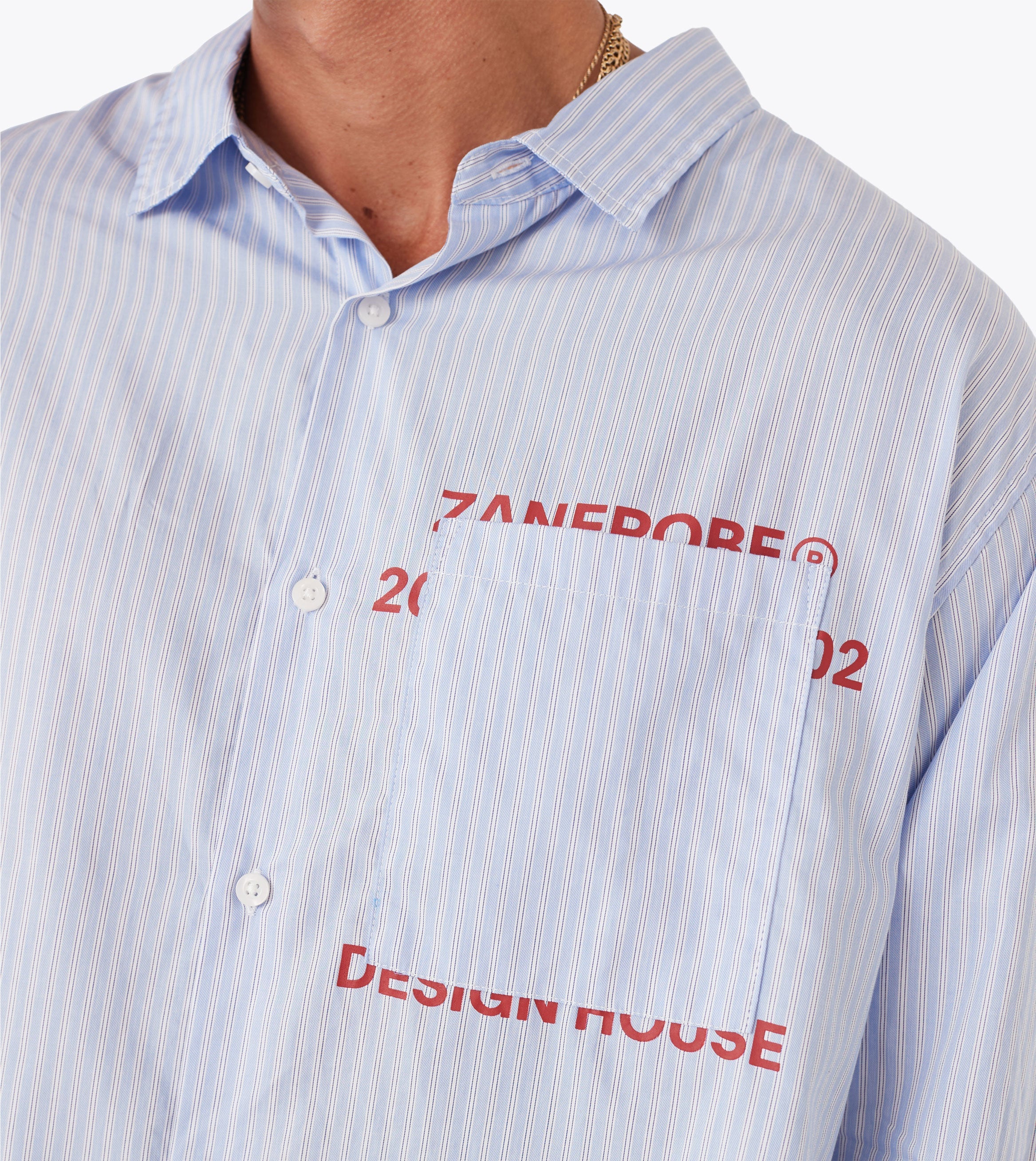 Overlap Crop LS Shirt Blue Stripe