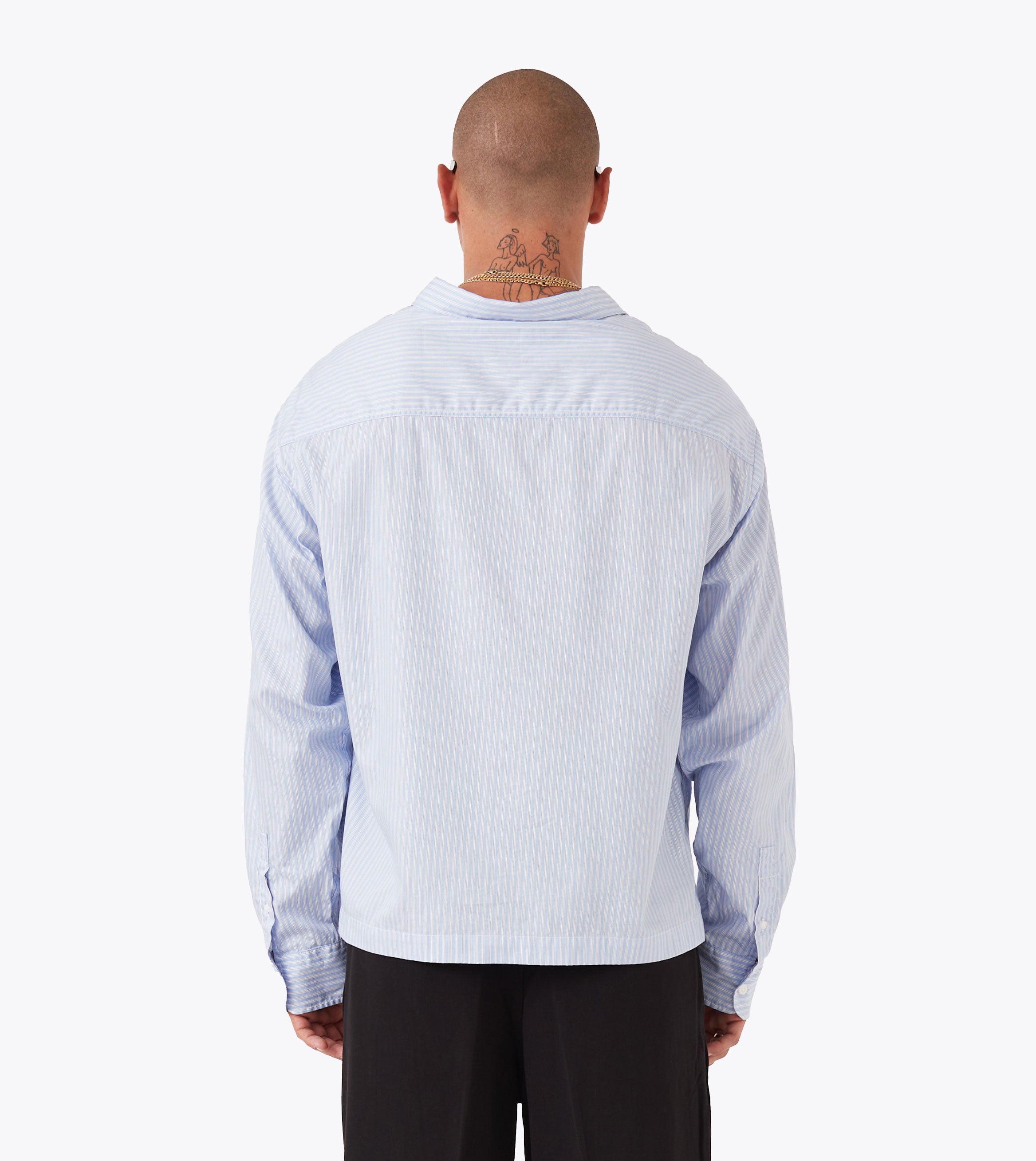 Overlap Crop LS Shirt Blue Stripe