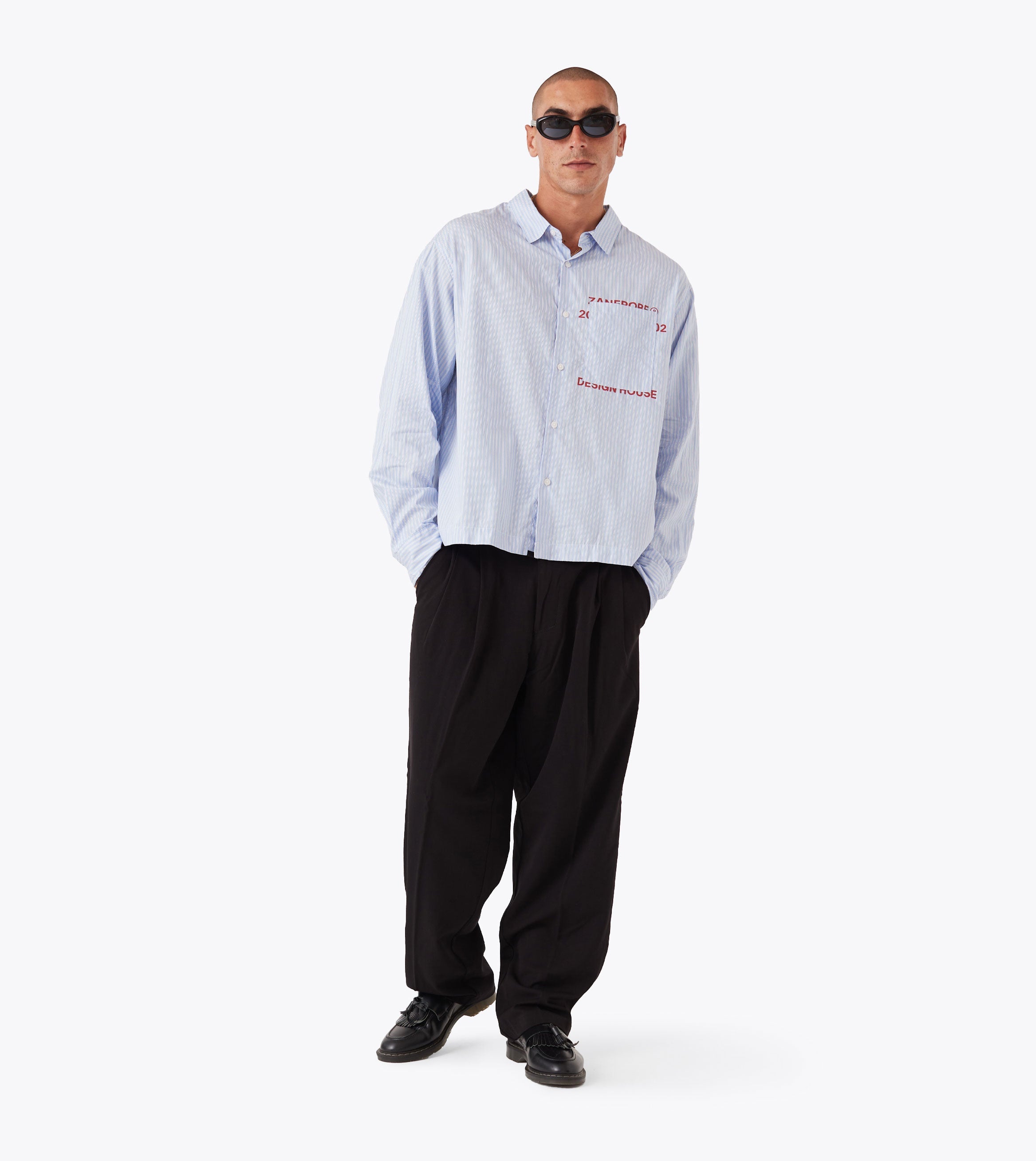 Overlap Crop LS Shirt Blue Stripe
