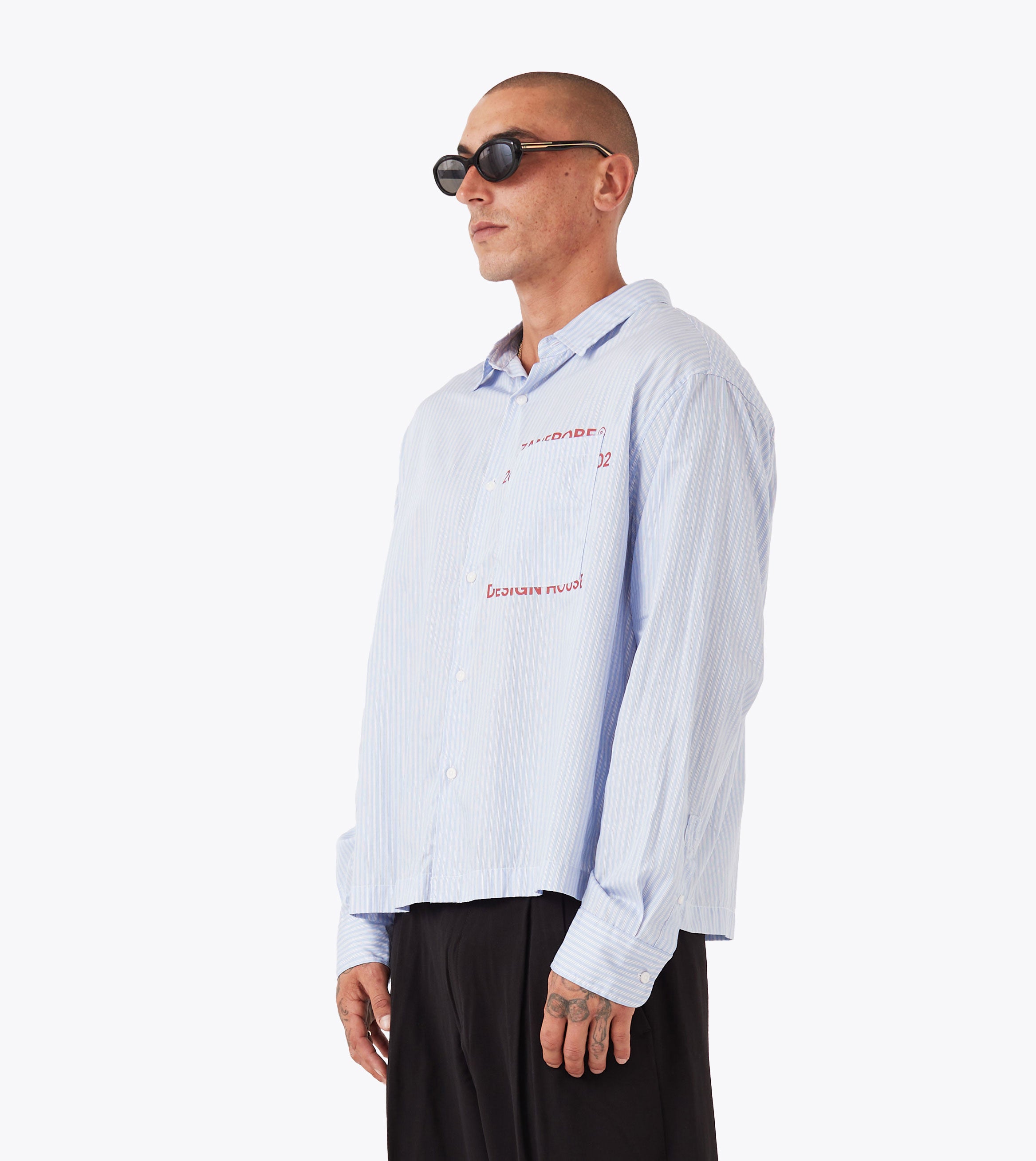 Overlap Crop LS Shirt Blue Stripe