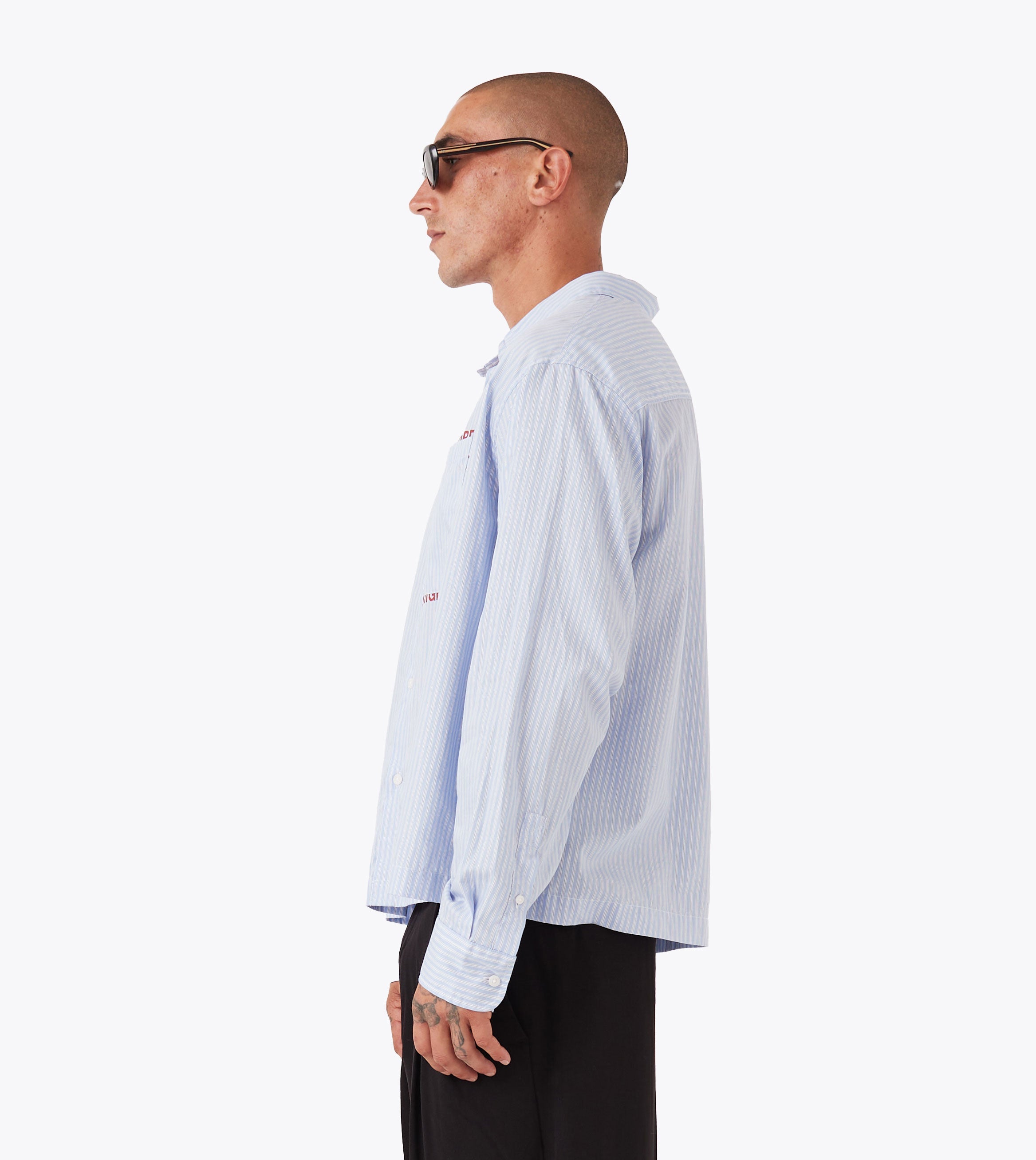 Overlap Crop LS Shirt Blue Stripe
