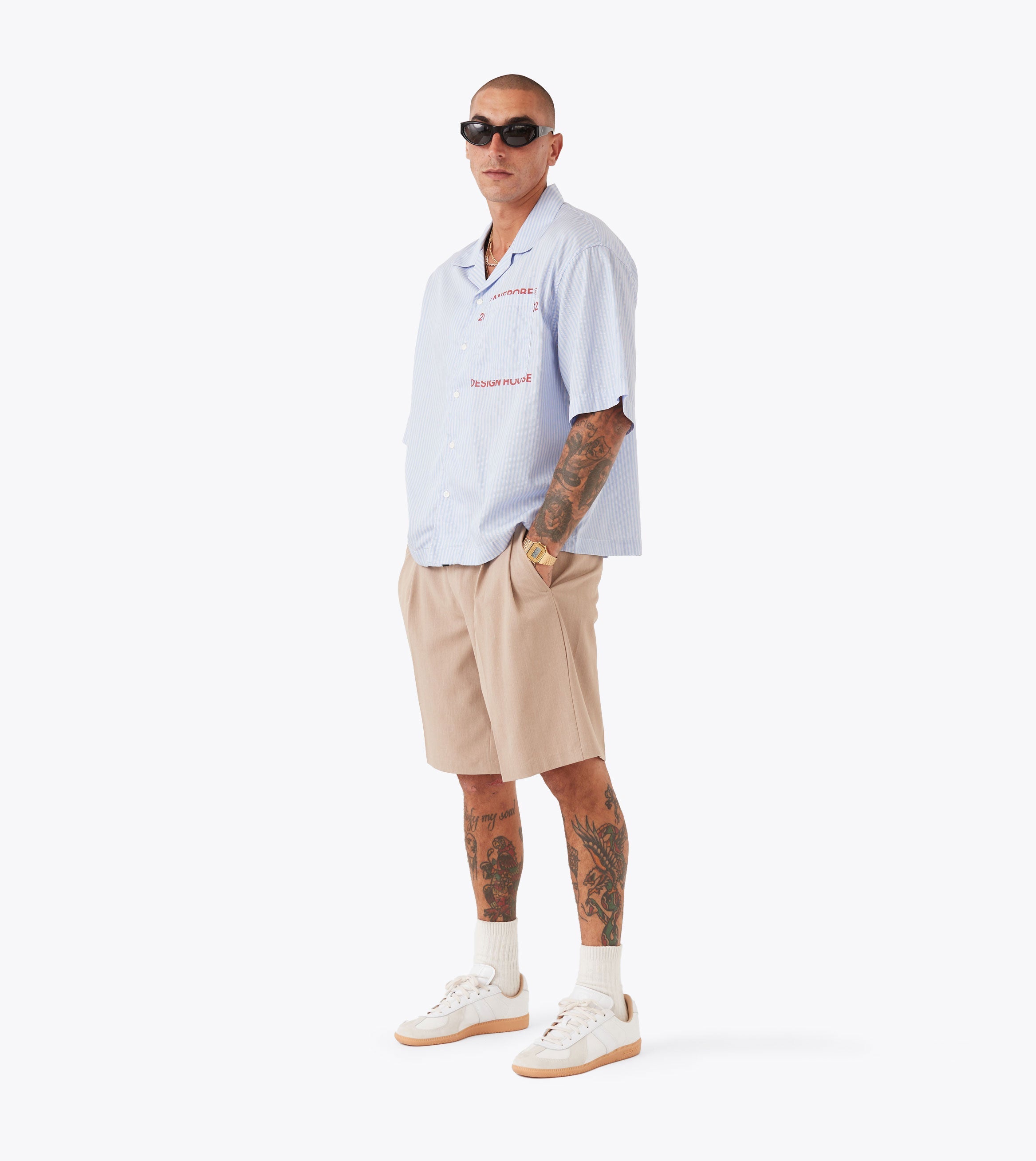Overlap Crop SS Shirt Blue Stripe