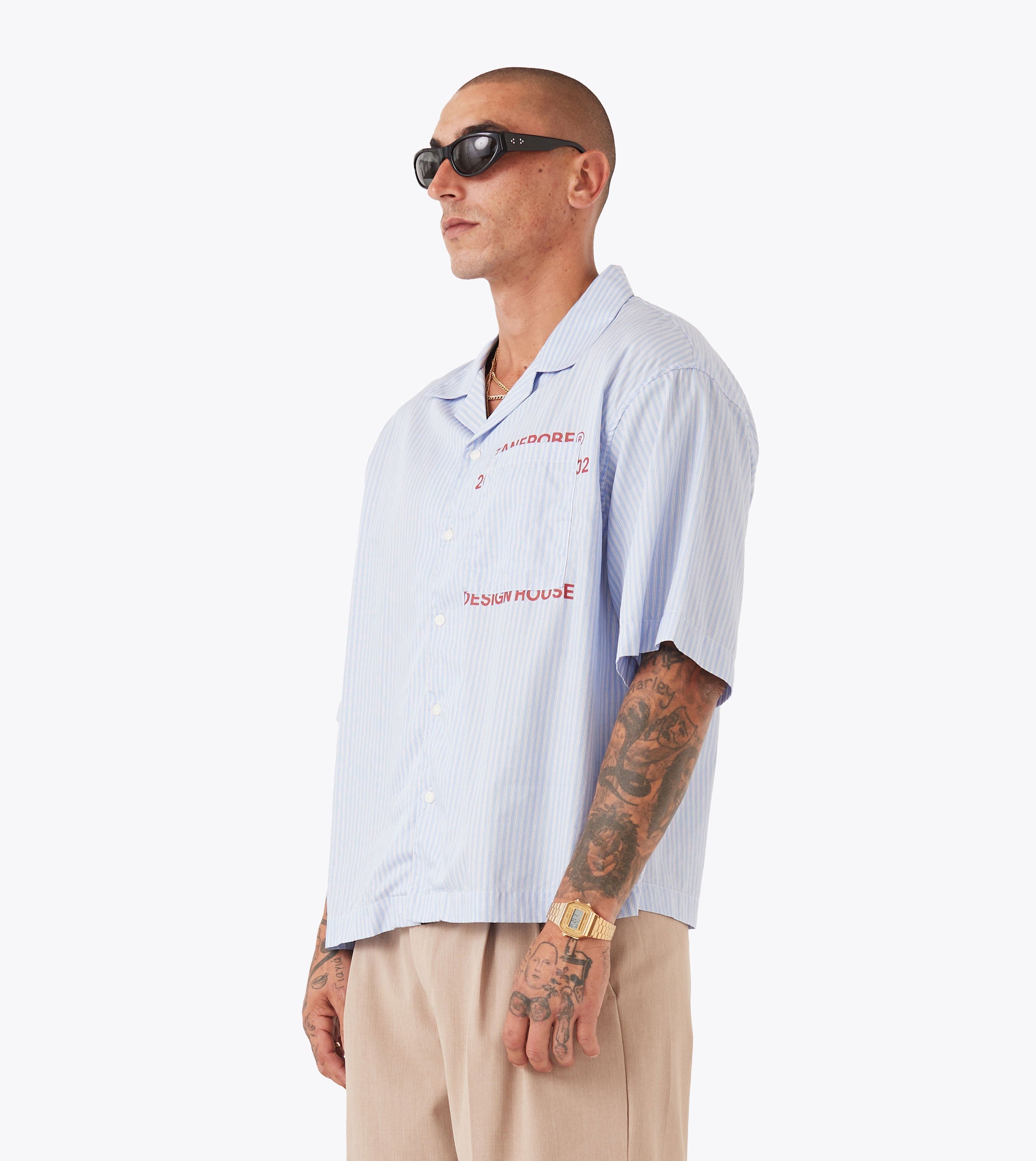 Overlap Crop SS Shirt Blue Stripe