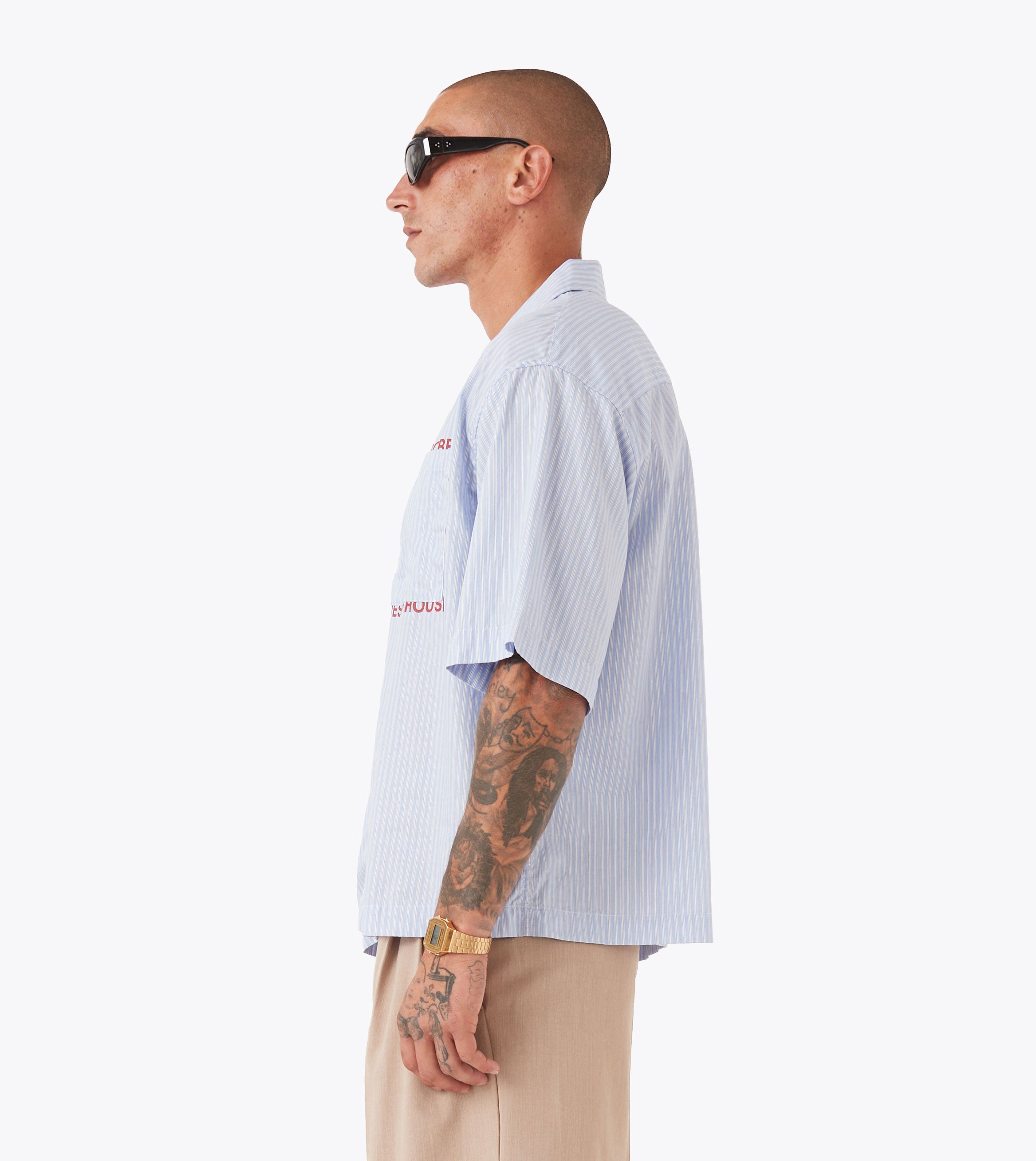 Overlap Crop SS Shirt Blue Stripe