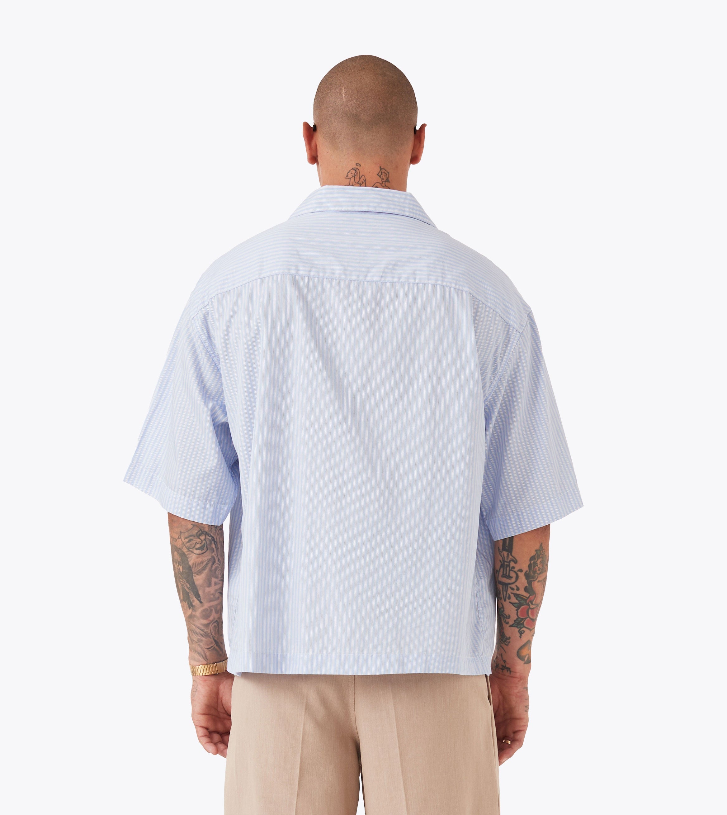 Overlap Crop SS Shirt Blue Stripe