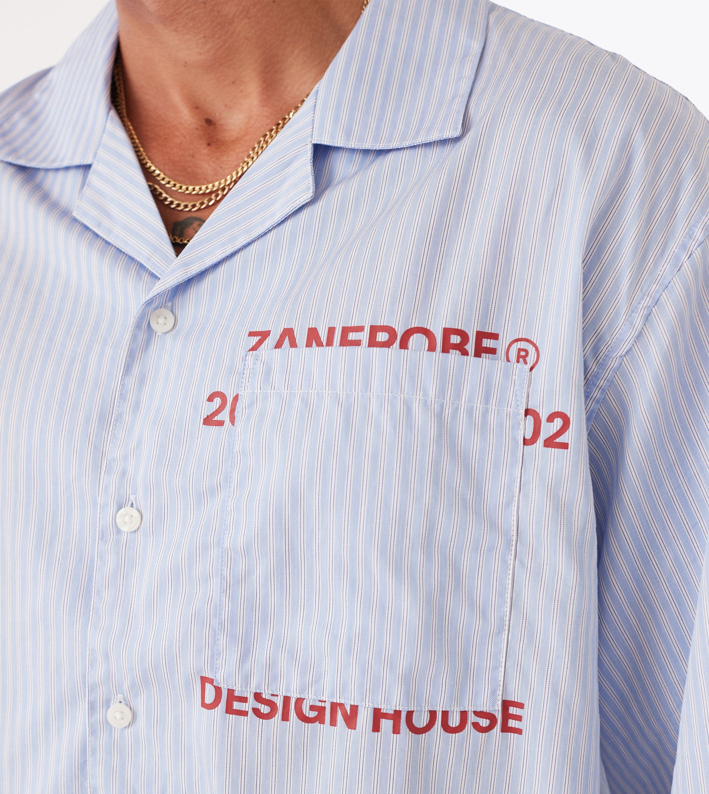 Overlap Crop SS Shirt Blue Stripe