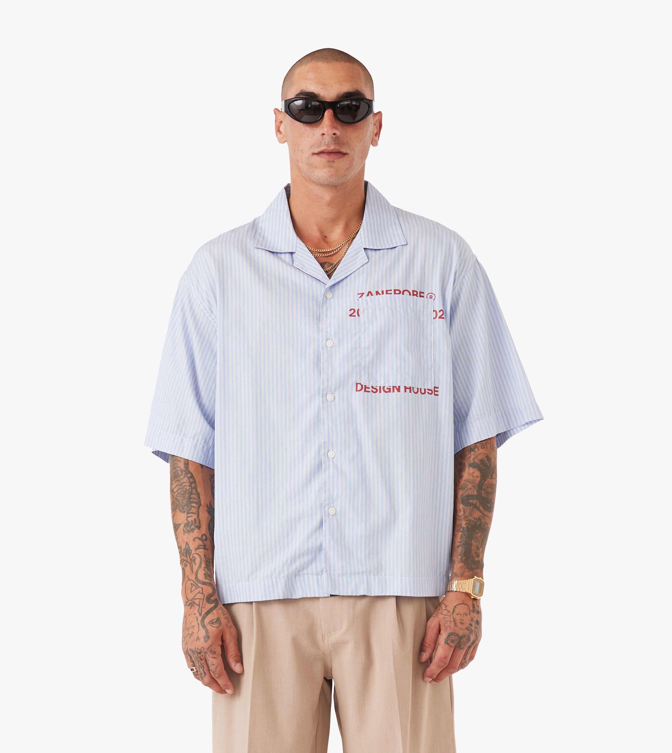 Overlap Crop SS Shirt Blue Stripe