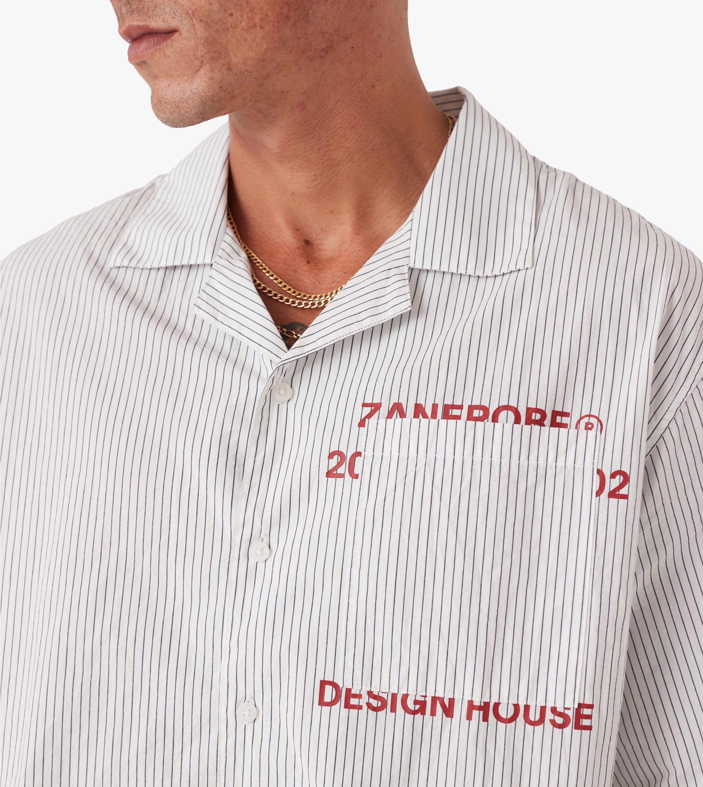 Overlap Crop SS Shirt White Pinstripe