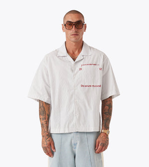 Overlap Crop SS Shirt White Pinstripe